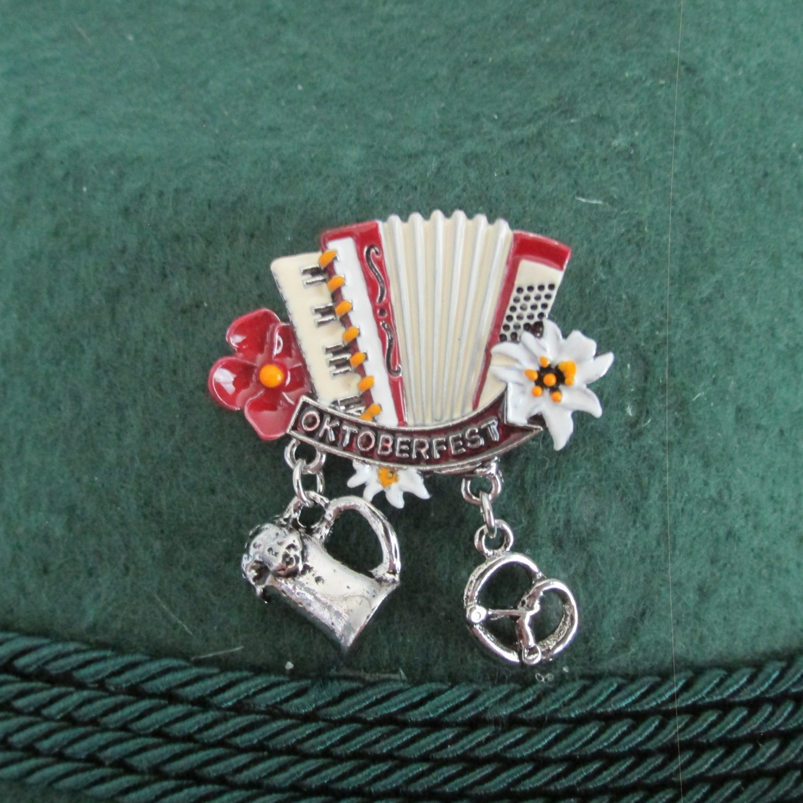 Accordion with Flowers and Charms Oktoberfest/German Hat Pin