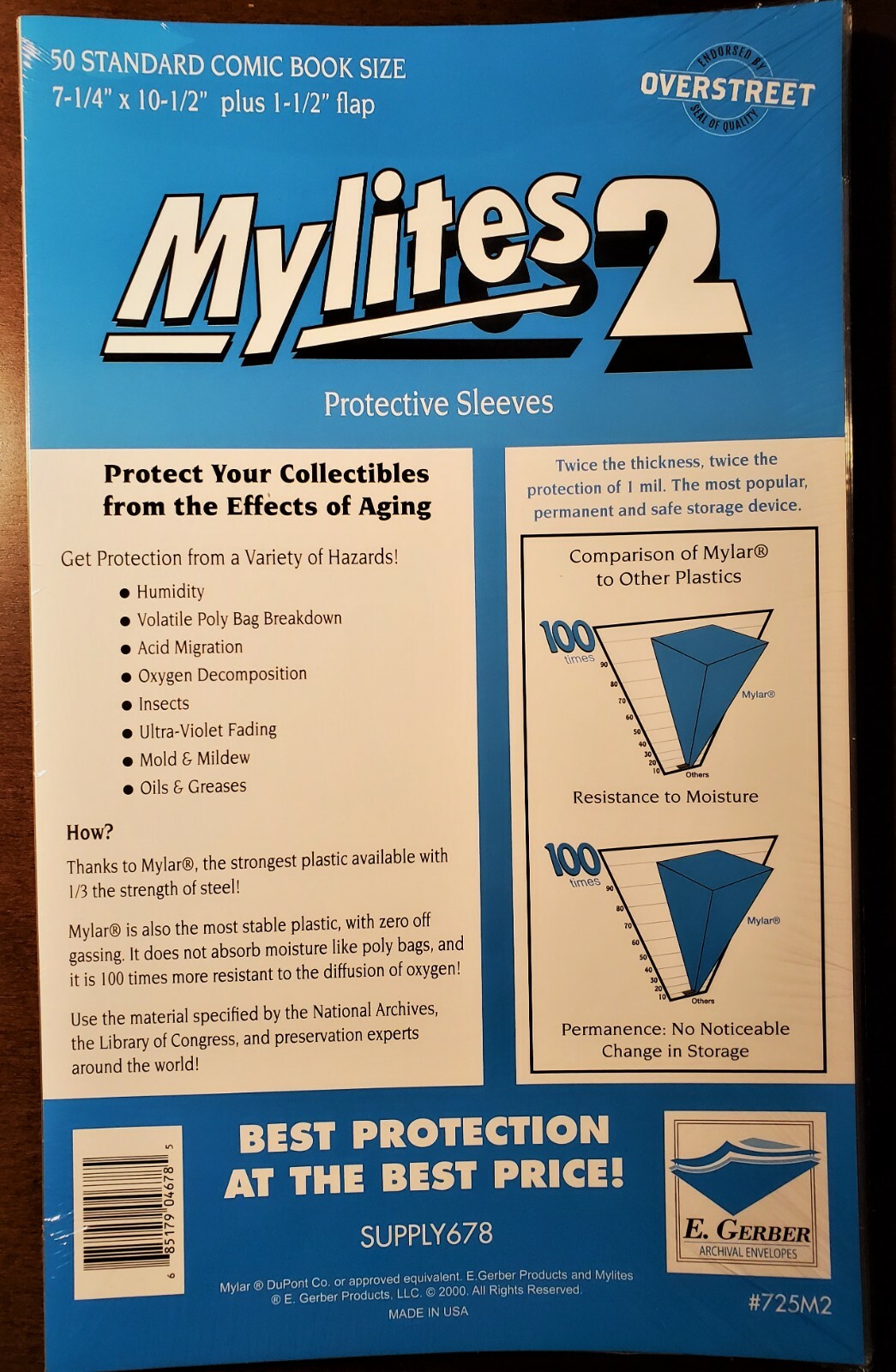 1000 E GERBER - MYLITES 2 - MYLAR COMIC BAGS #725M2 -  STANDARD COMIC SIZE