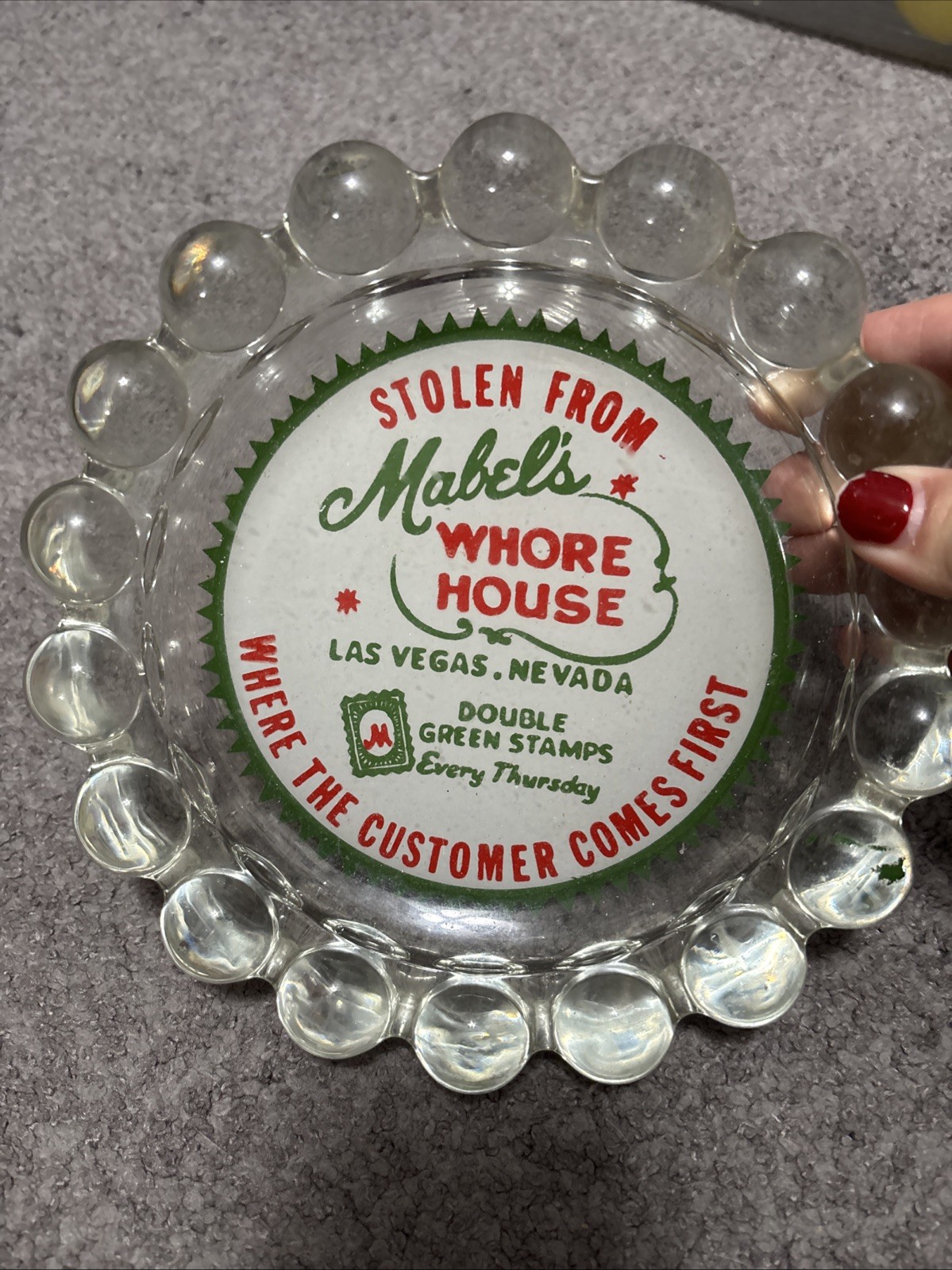 Vintage 1970s Mabel\'s Whore House Las Vegas Glass Ashtray