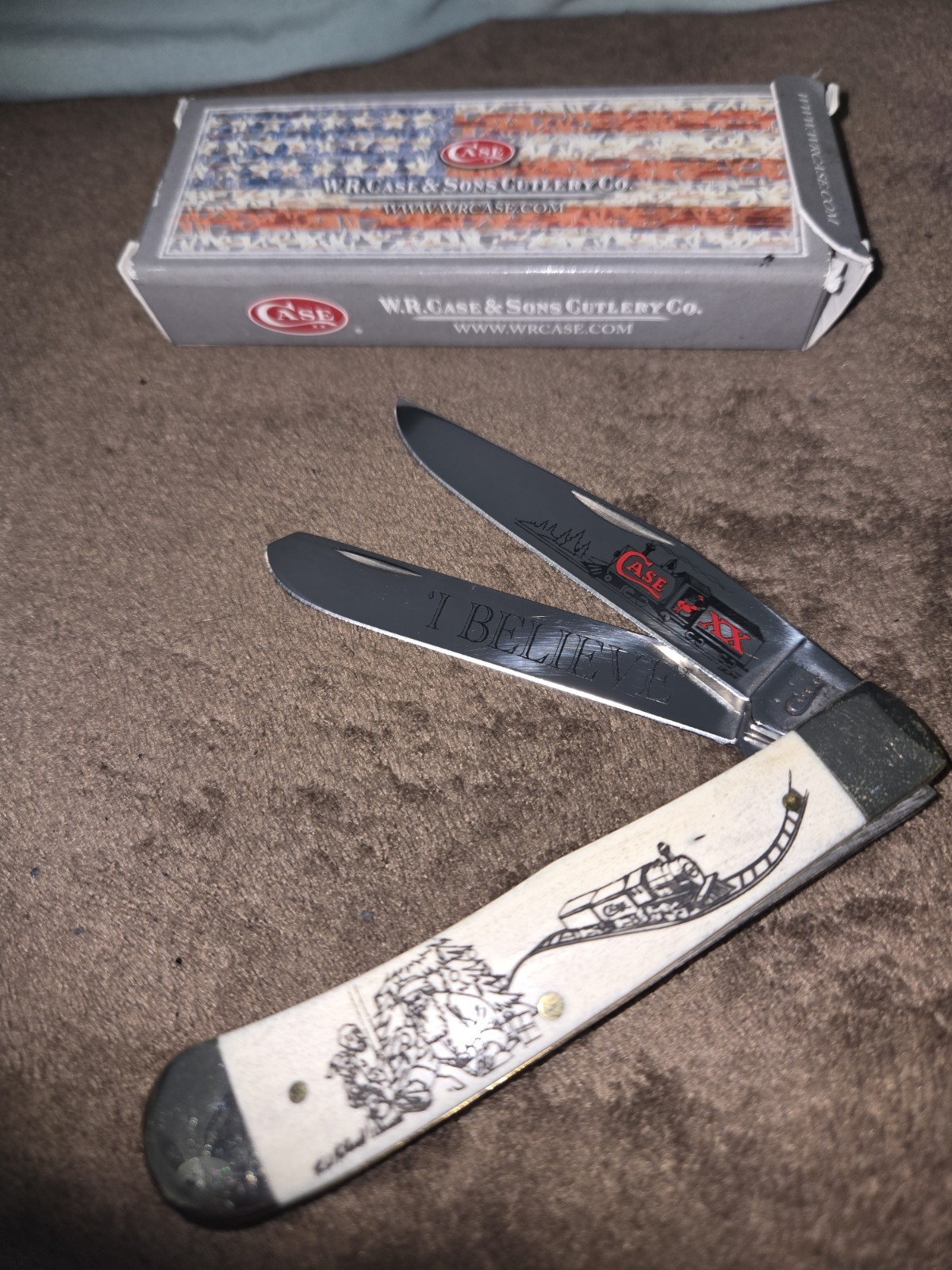 2013 Case XX Christmas I BELIEVE Trapper Knife R.J. McDonald Art 
