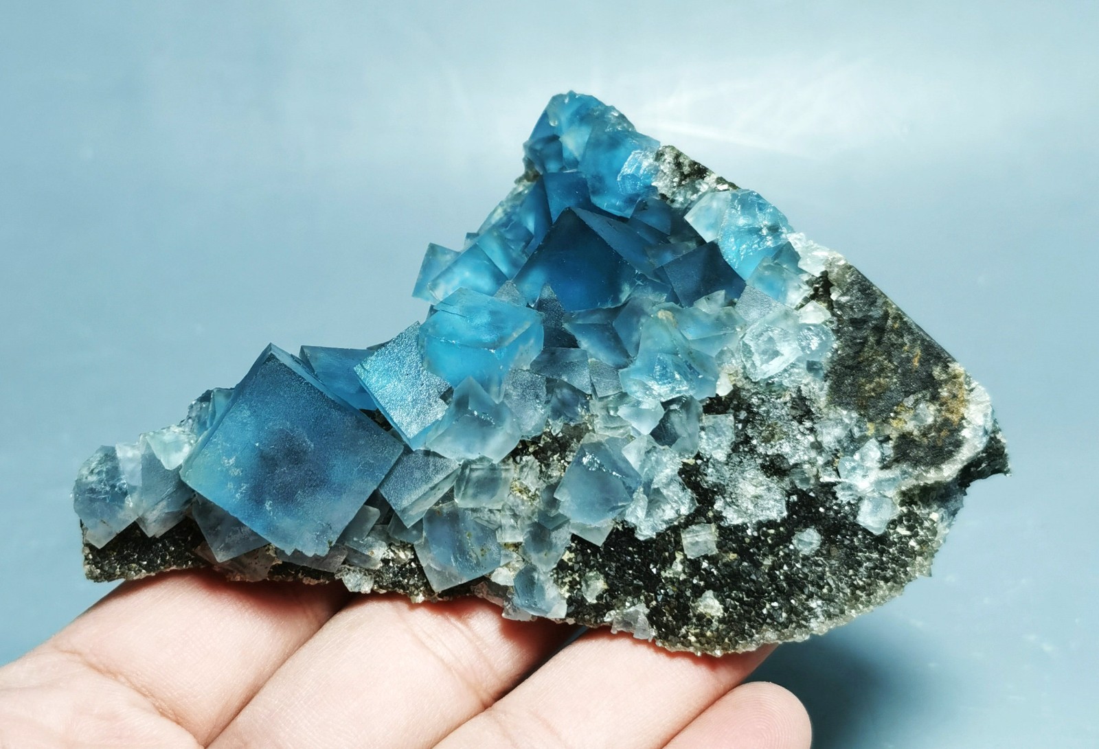 Beauty Rare Transparent Blue Cube Fluorite Crystal Mineral Specimen China