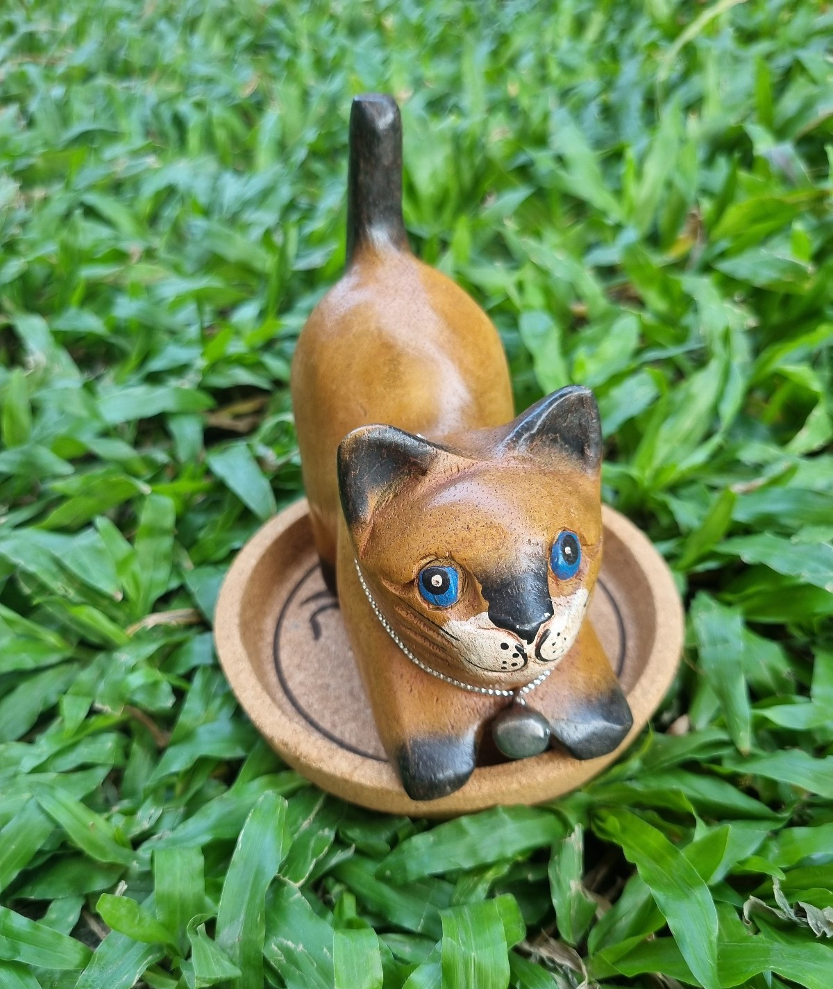 Wood Cat Kitty Figurine Tail Up Handmade Jingle Bell Adoring Eyes Rustic Gift 4
