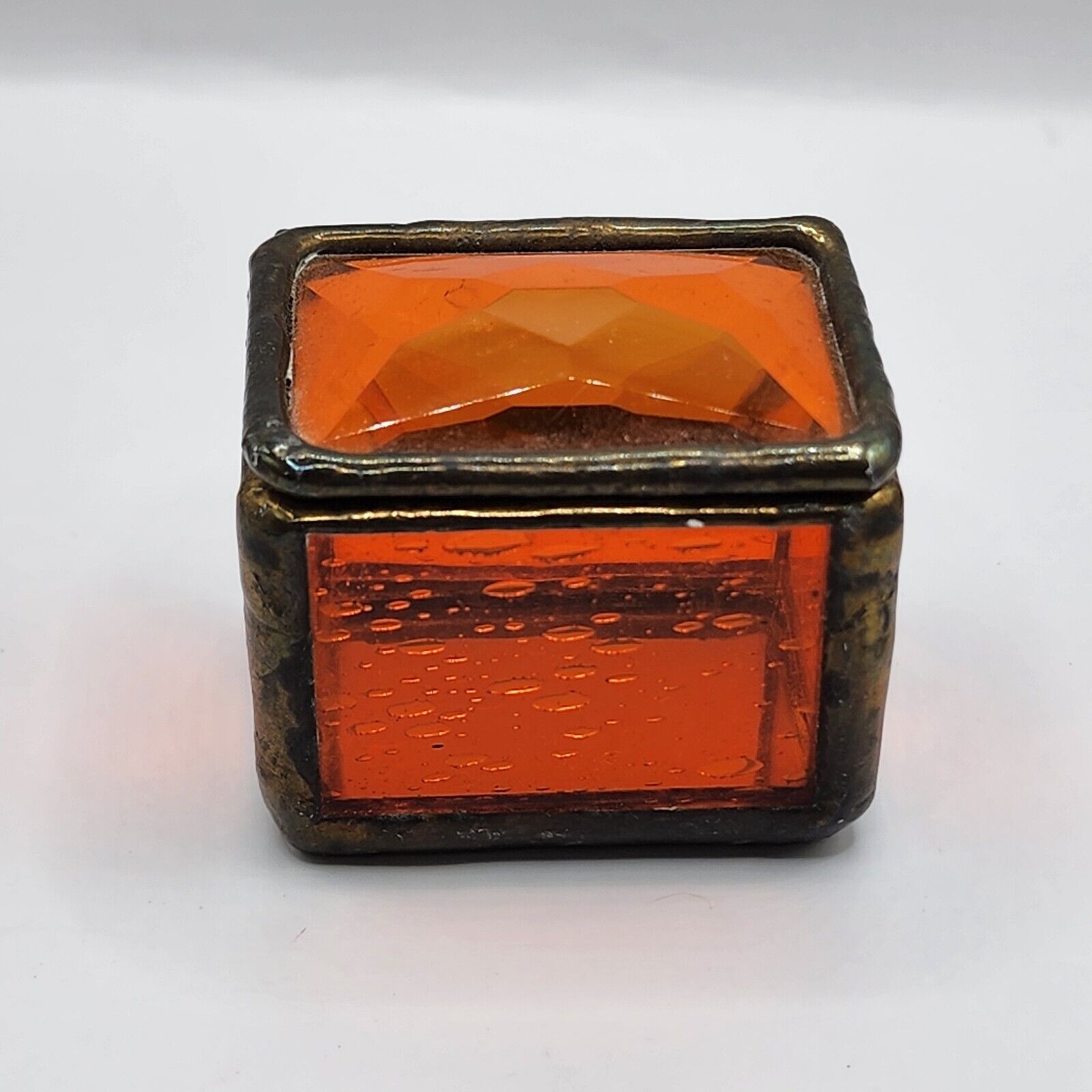 Vintage Farber Glass Trinket Box Orange Signed 1997 