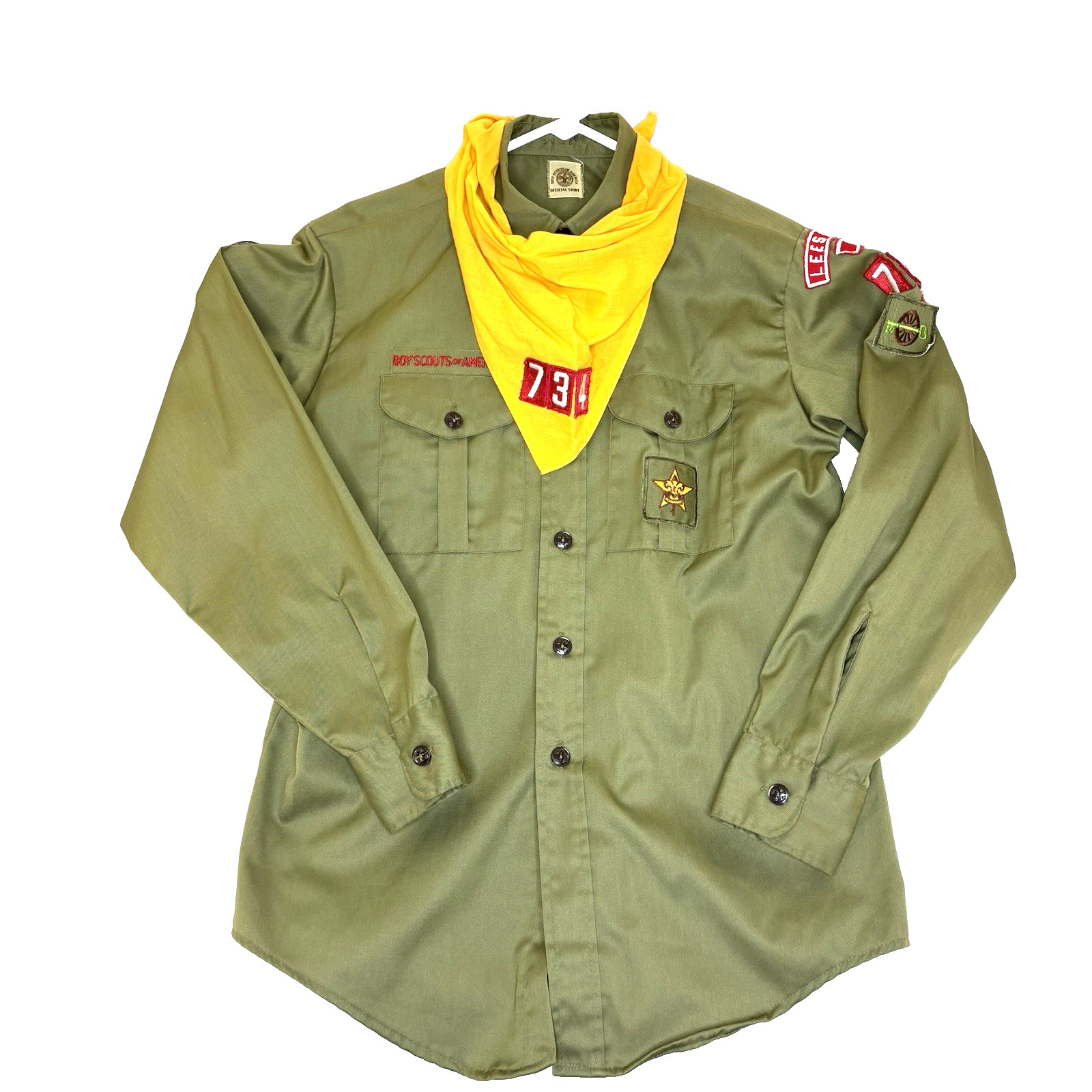 Vintage Boy Scouts of America Official Shirt Sanforized Green Patches Scarf 14.5 Vintage Boy Scouts of America Official Shirt Sanforized Green Patches Scarf 14.5