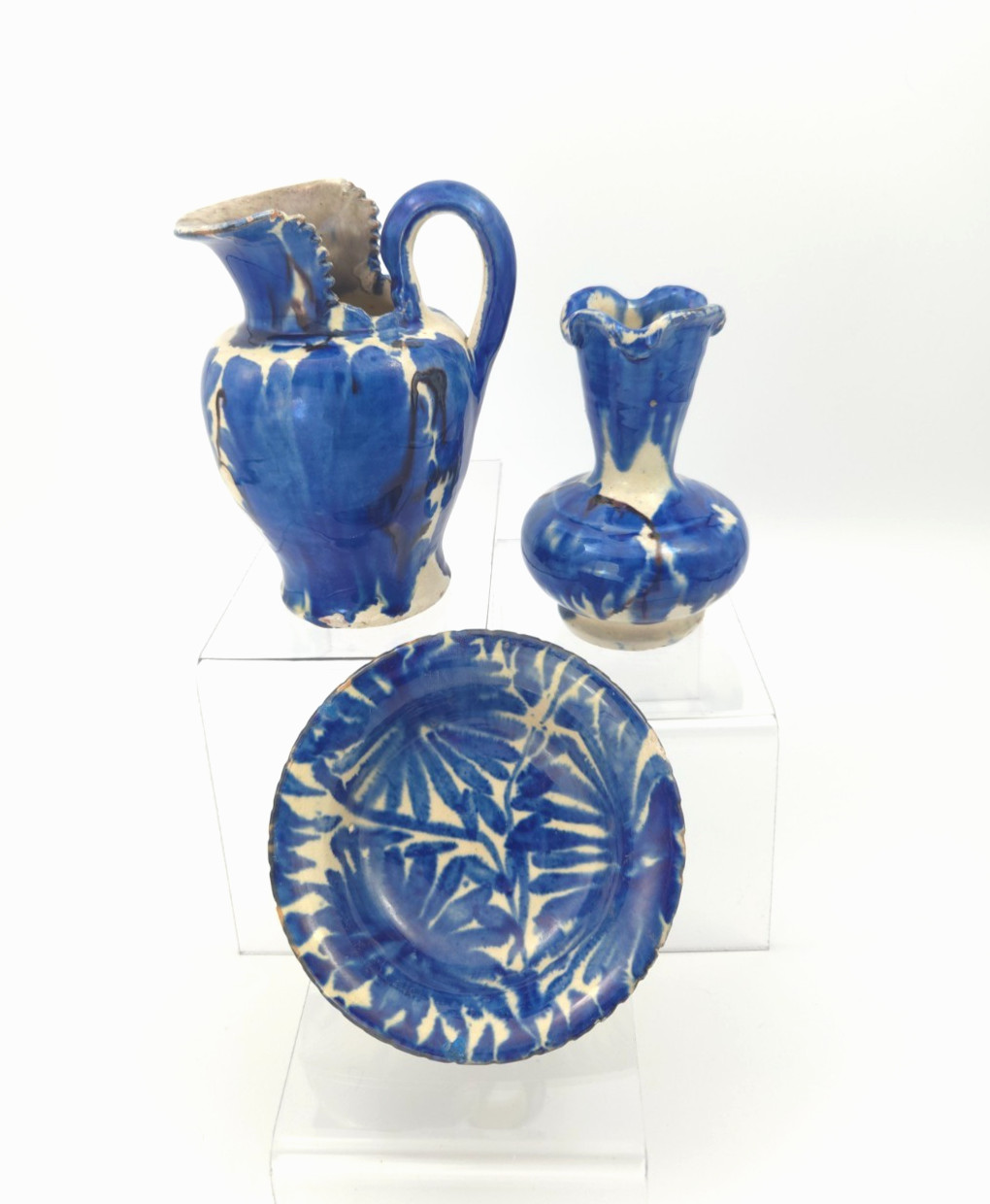 Vintage Oaxaca Mexico Pottery Dripware Blue & White - Mini\'s - Bowl/Vase/Pitcher