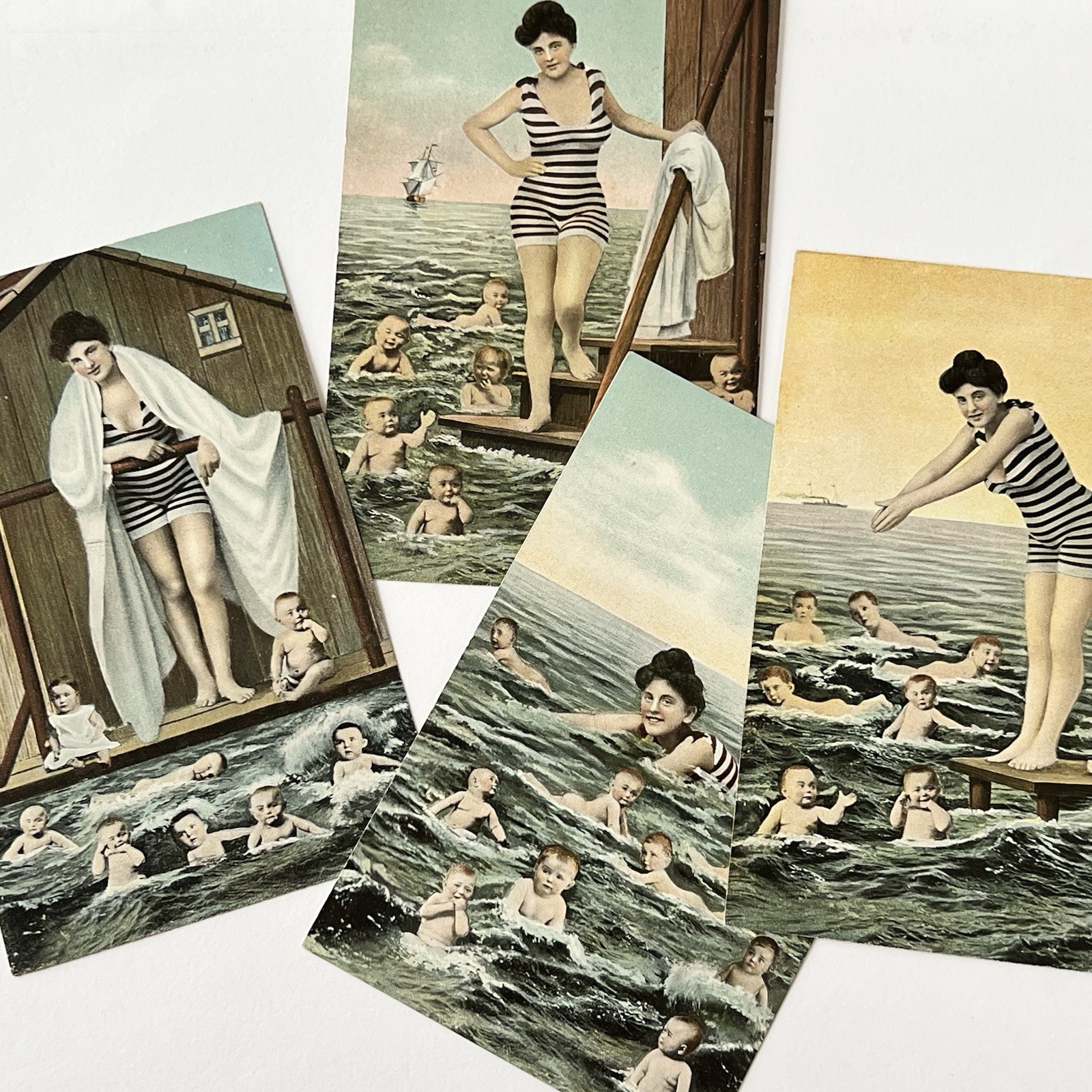 Antique Repopulation Postcard Set Bathing Beauty Swimming Babies Cabbage Patch