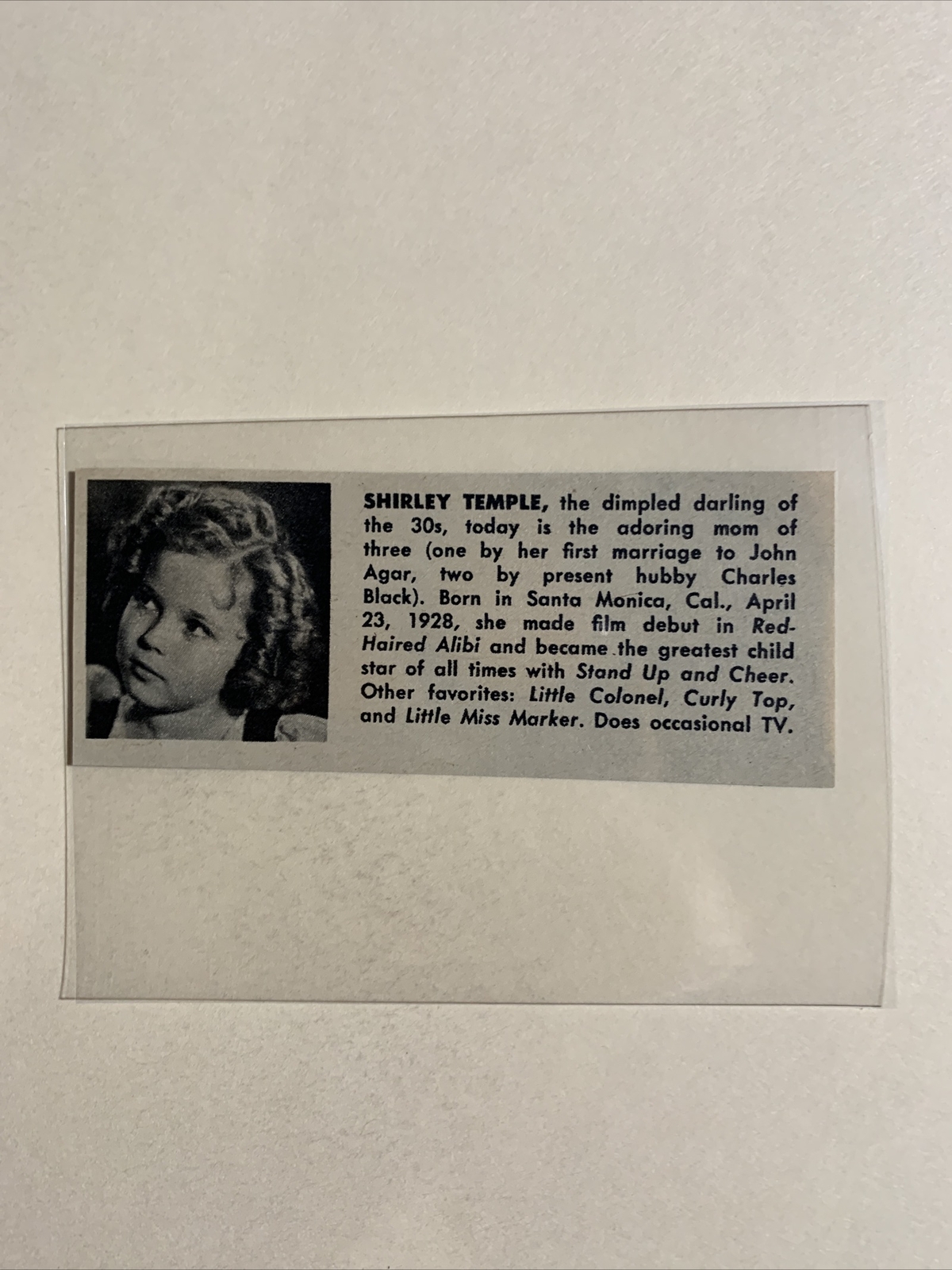 Shirley Temple Little Miss Marker 1965 Hollywood Star Panel
