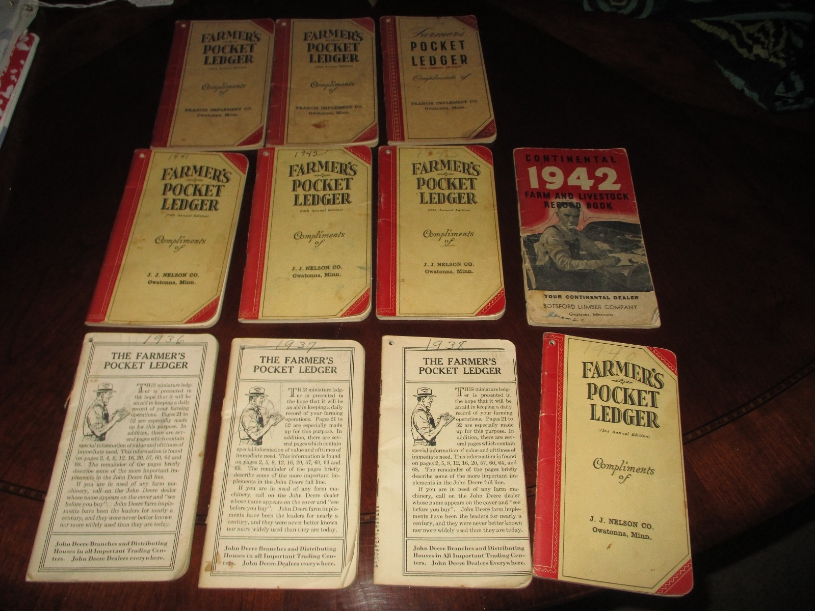 10+ Vintage John Deere Pocket Ledger Run  1936-1948 Owatonna MN WW2 Era