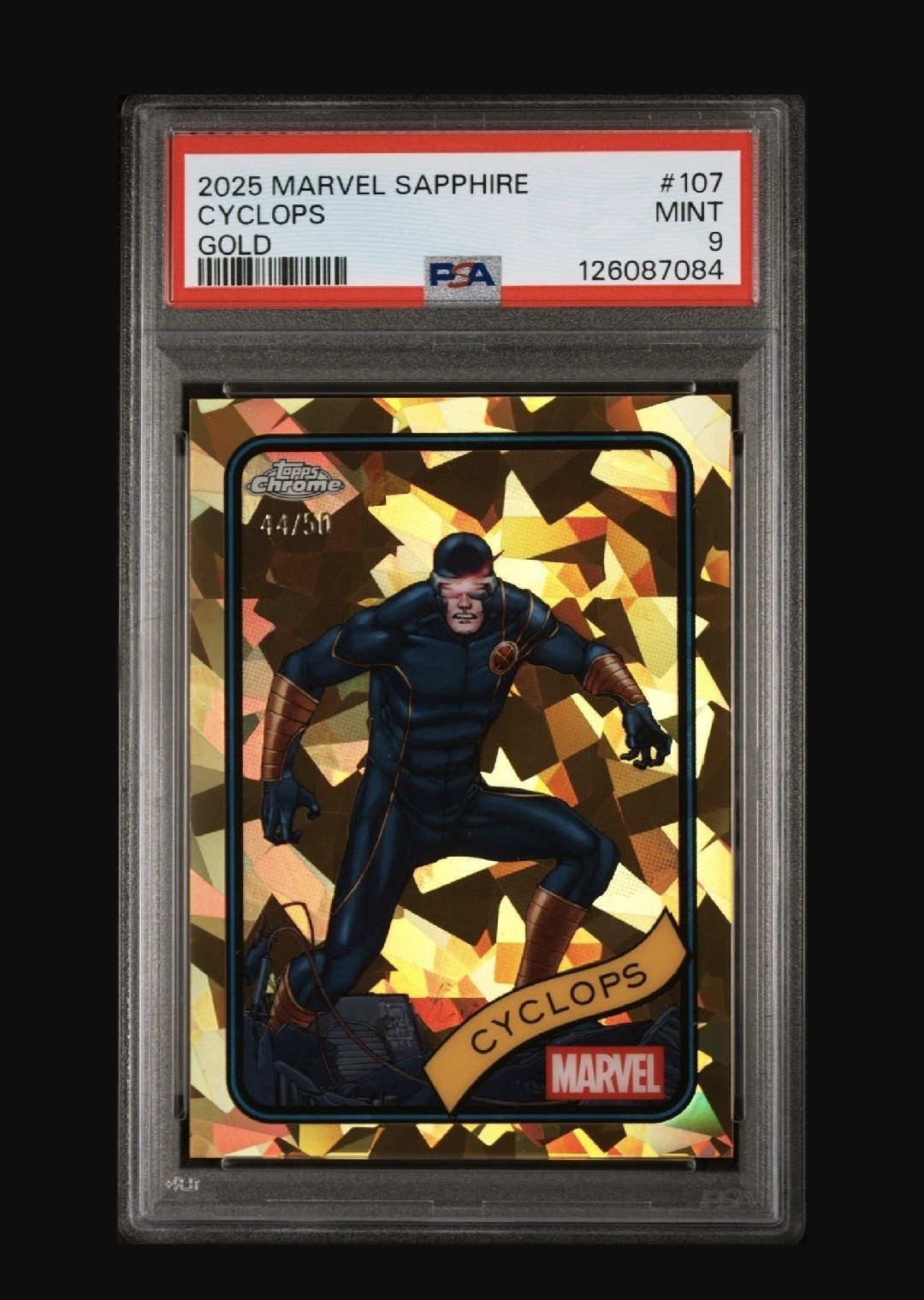 Topps 2025 Marvel Sapphire Cyclops Gold /50 #107 PSA 9 Trading Card X-men Topps 2025 Marvel Sapphire Cyclops Gold /50 #107 PSA 9 Trading Card X-men
