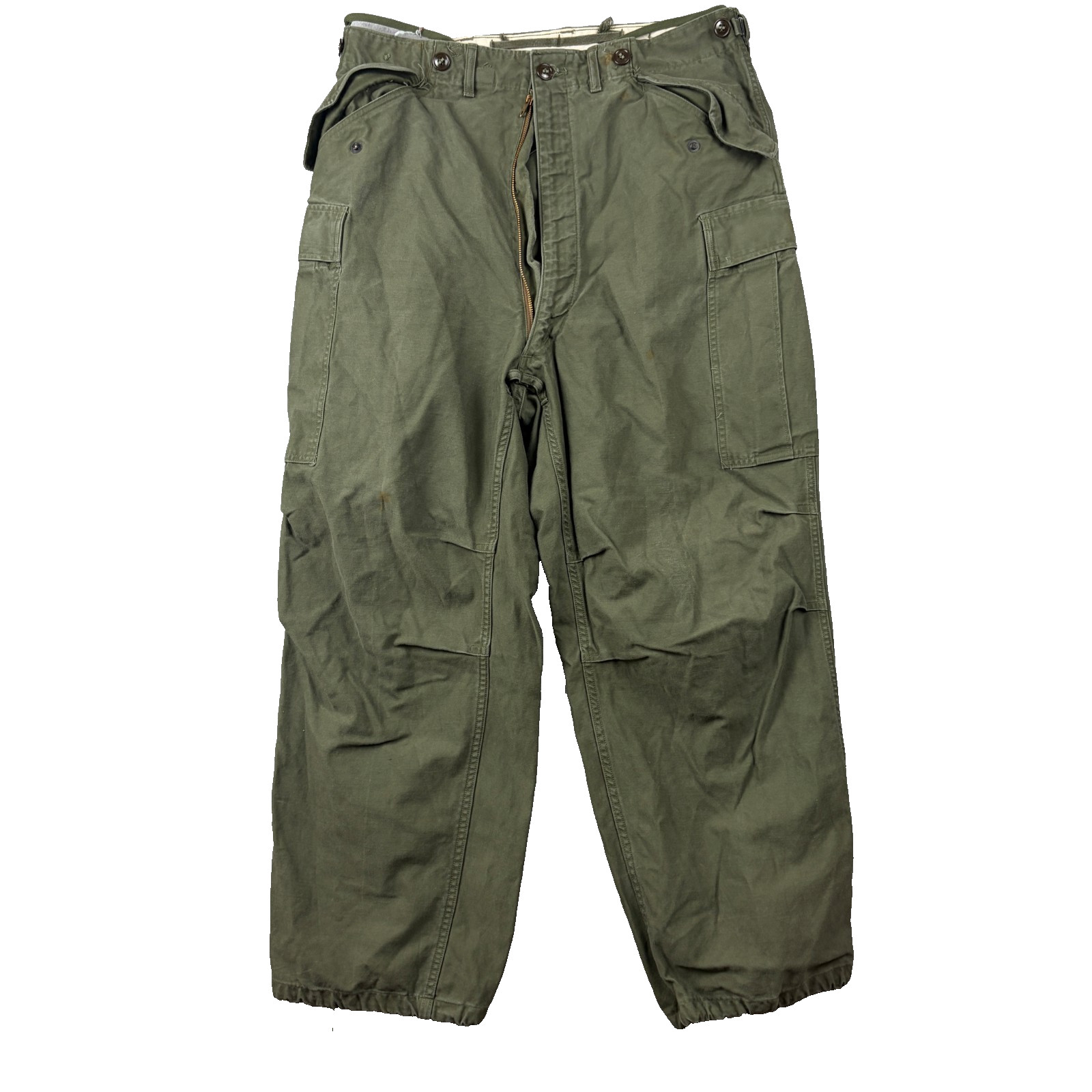 Vintage M51 Field Trousers Mens Medium Regular 33x28 Olive Korean War Cargo 50s