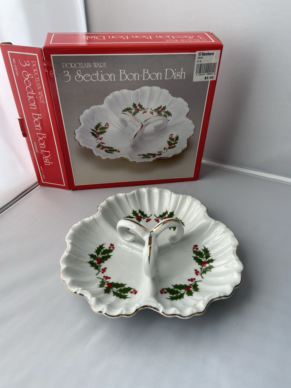 VTG Macy’s Christmas Holly Handle 3 Part Serving Piece \