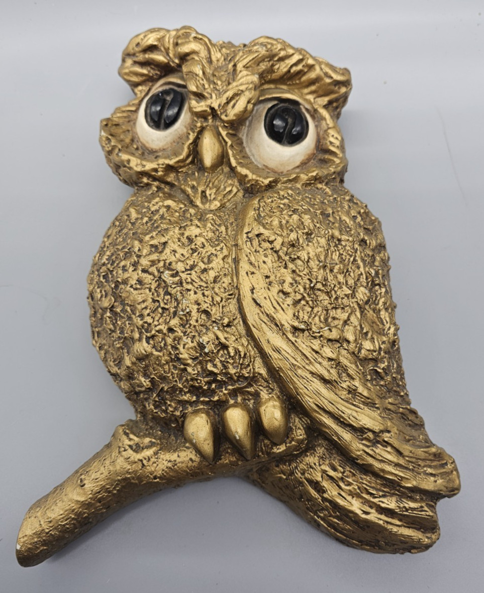 MCM Owl Branch Wall Hanging Universal Statuary USA 1967 Gold Retro