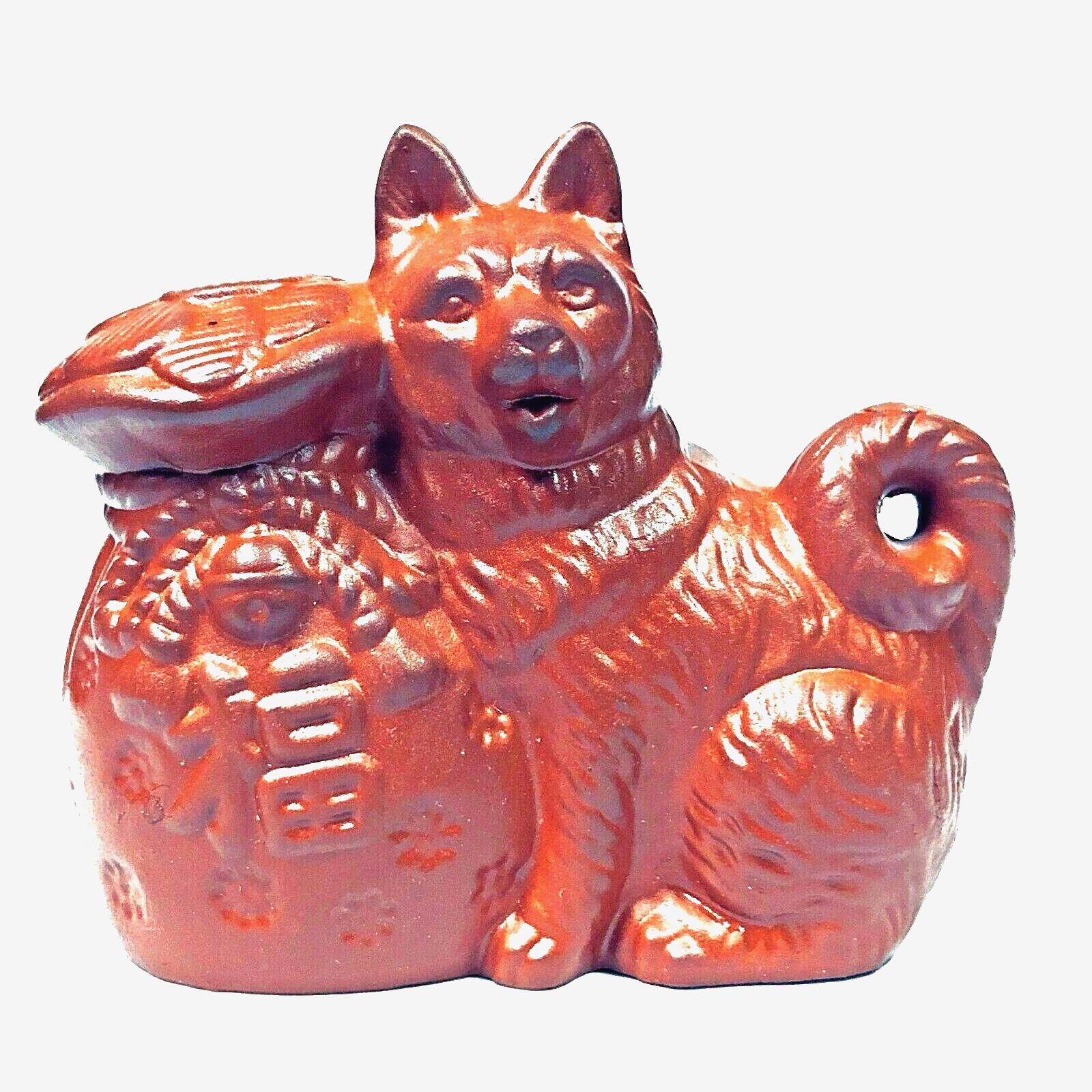 Japanese Tokoname ware Vtg Pottery Zodiac Shiba Inu Dog Red Brown Piggy Bank PB3