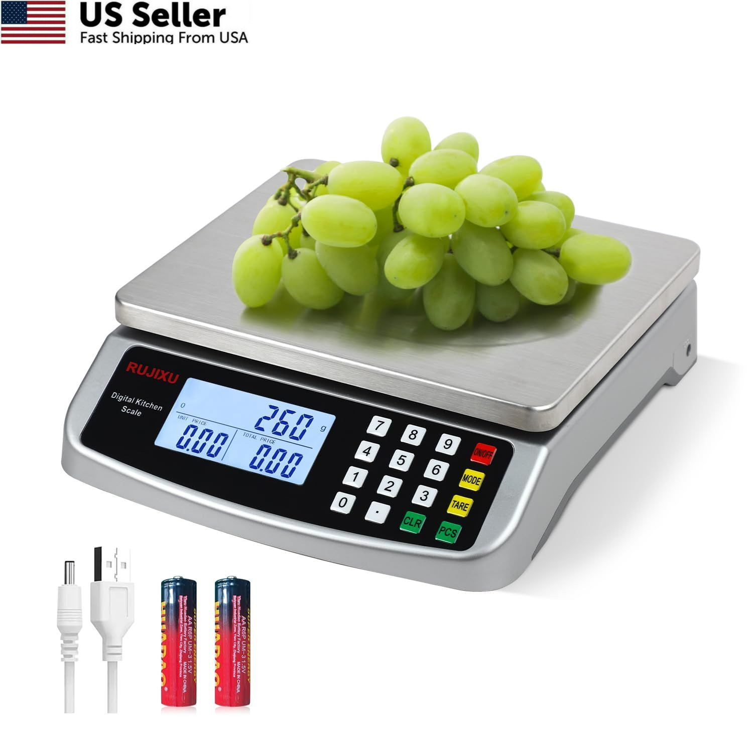 Food Scale 88lb/40kg Large Digital Kitchen 0.05oz/1g with SILVER 40KG