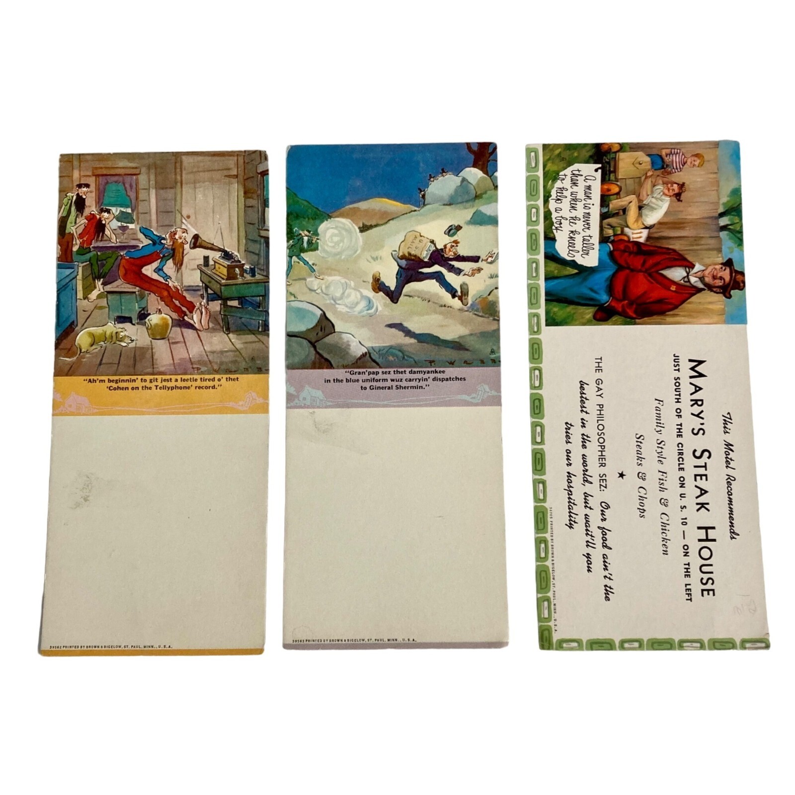 Lot 3 Vintage 1940\'s Brown & Bigelow Ink Blotters Advertising Mary\'s Steak House