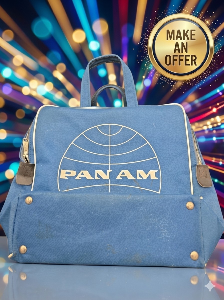 Vintage 1960s Pan Am Airlines Natco Carry-On Flight Tote Bag 12x12x6 Blue