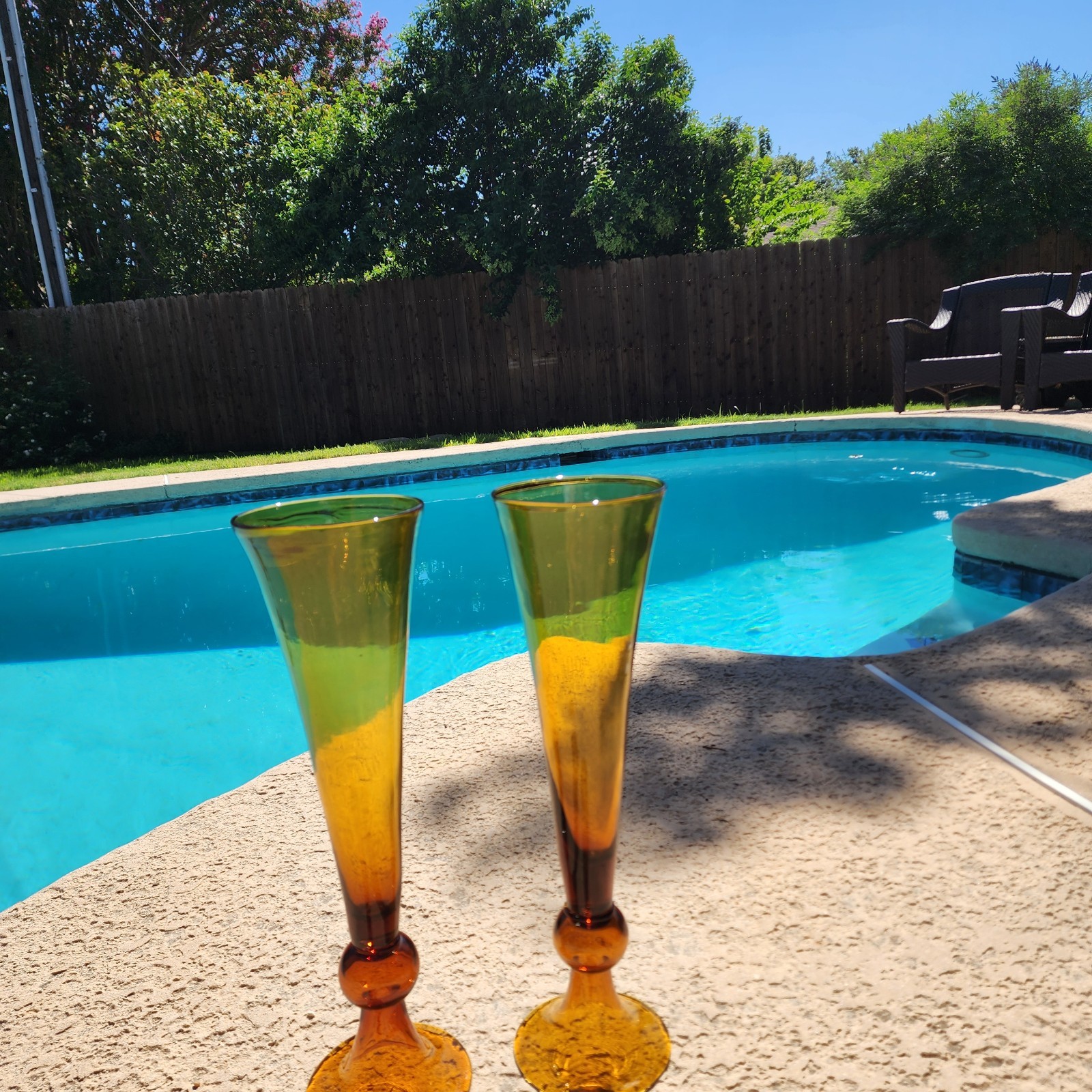 PAIR Vintage 18.5” MCM Italian Amber Glass Trumpet Vases Hand Blown Floor Set PAIR Vintage 18.5” MCM Italian Amber Glass Trumpet Vases Hand Blown Floor Set