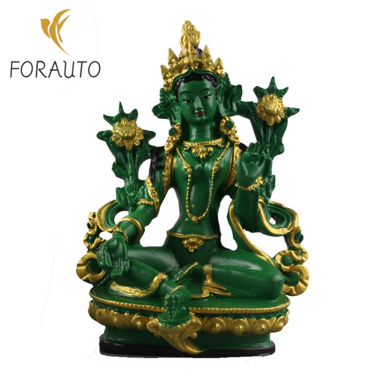 Resin Handmade Painted Green Tara Bodhisattva Buddha Statue Ornament Handicrafts