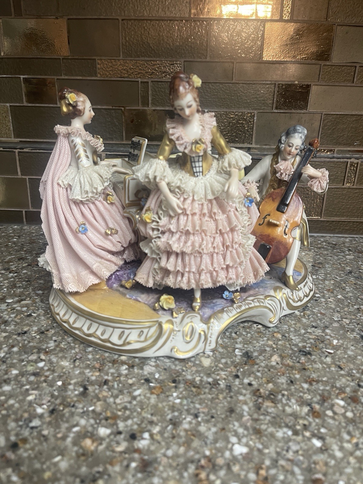 Antique Dresden German Victorian Piano Musical 10” Figural Group Figurine