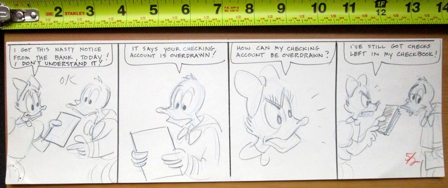 1980 DONALD + DAISY DUCK WALT DISNEY PRODUCTION cel COMIC STRIP ART DRAWING