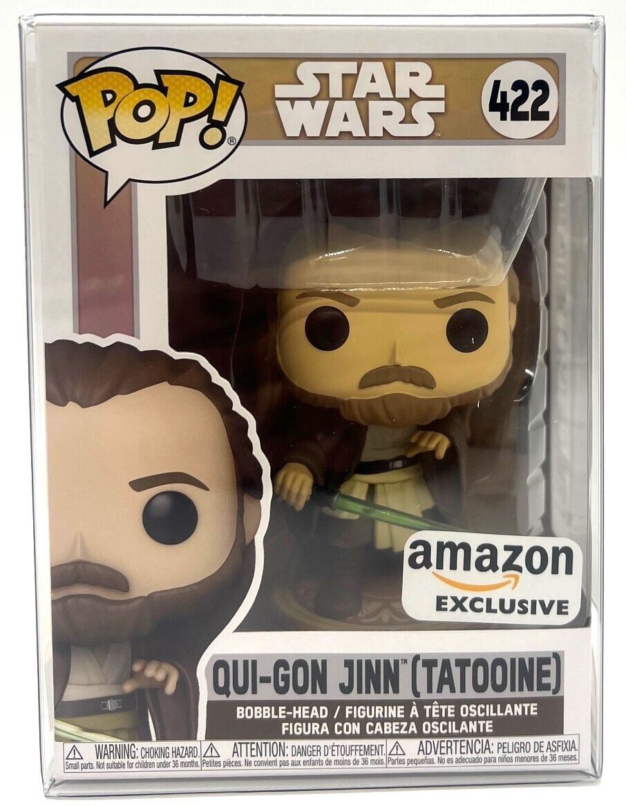 Funko Pop Star Wars Qui-Gon Jinn Tatooine #422 Amazon Exclusive with Protector