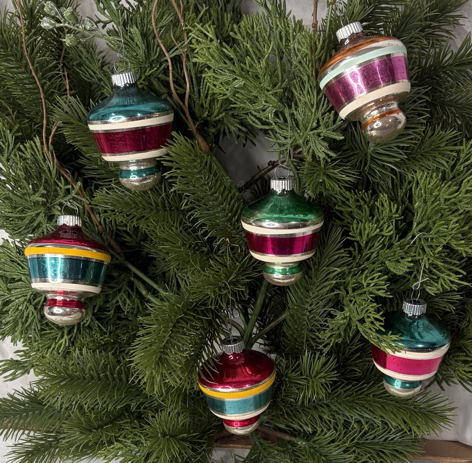 SHINY BRITE LANTERNS - Vintage CHRISTMAS Ornaments - Set of 6 - Incredibly Clean