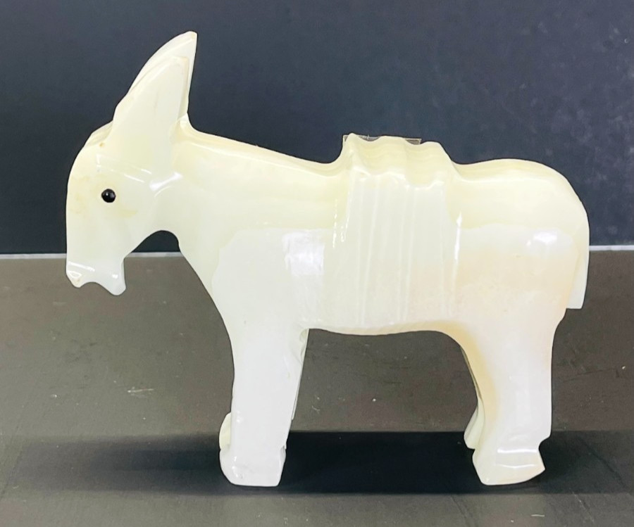 Carved White Onyx Alabaster Stone Marble 5” Donkey Caramel Mule Burro Figurine