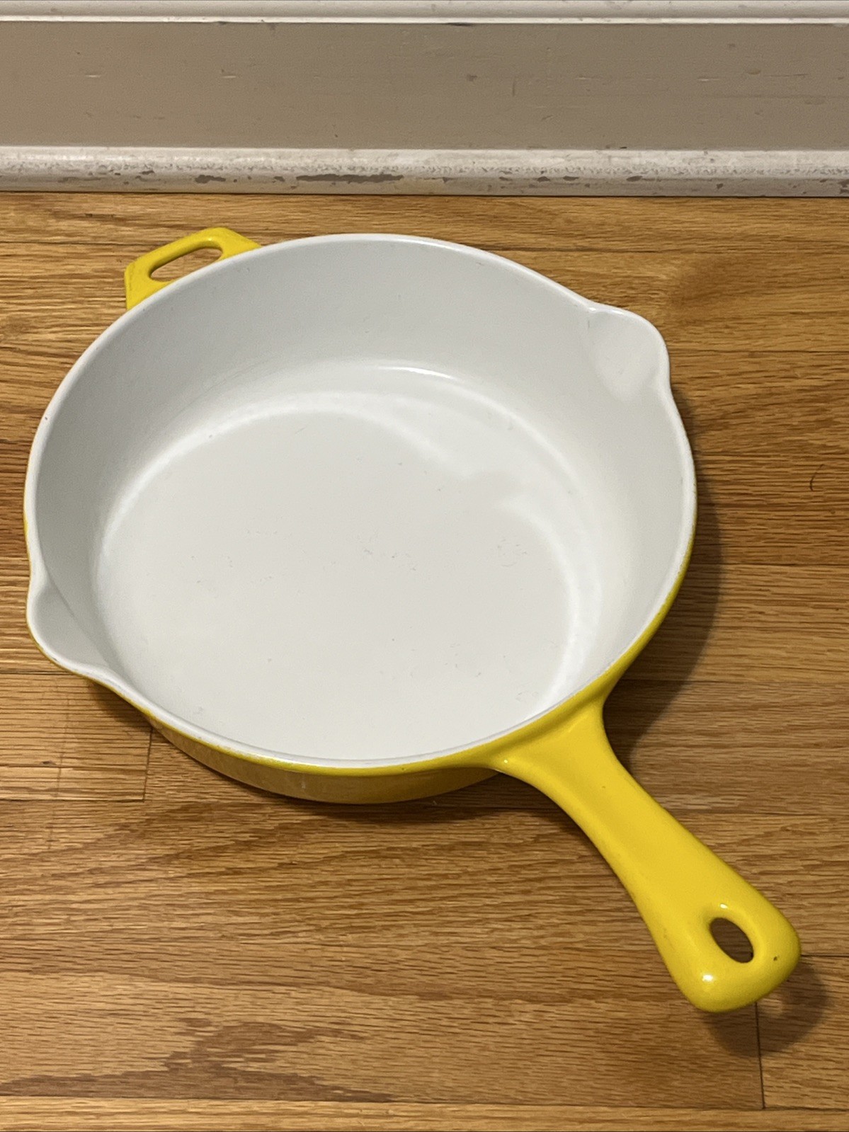 Vintage COPCO Denmark - Michael Lax Design- Yellow Enamel Cast Iron Skillet 10”