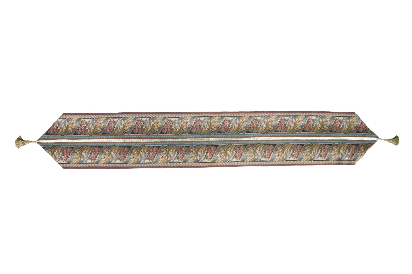 Vintage French Baroque Woven Tapestry Table Runner  Acanthus Leaf Gold Tassel 7\'