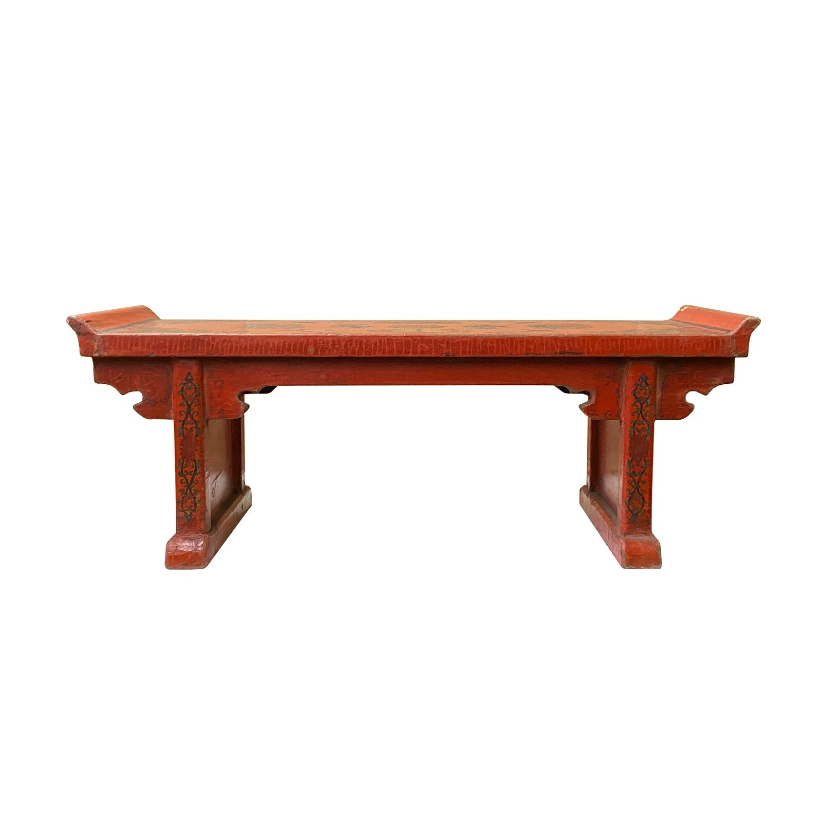 Chinese Distressed Red Treasures Graphic Rectangular Stand Display ws1900