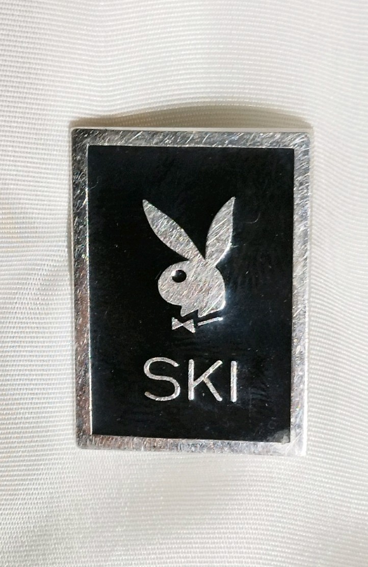 Vintage Playboy Bunny SKI Enamel Lapel Black Silver 1970s Resort Souvenir