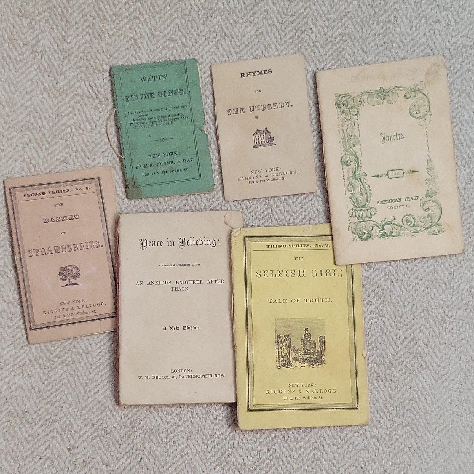 Lot of 6 Antique Pre-1920 Booklets: Watts' Divine Songs, Rhymes, Janette +