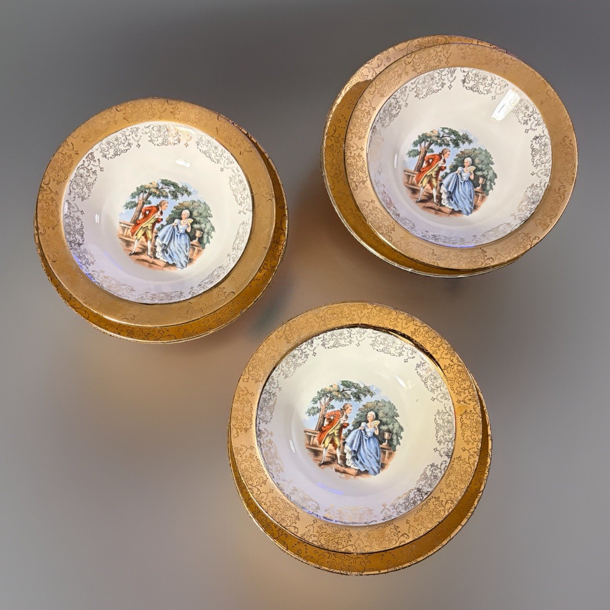 Sabin Crest-O-Gold 22K  3 Each Bread Plates, Berry Bowls Colonial Georgian