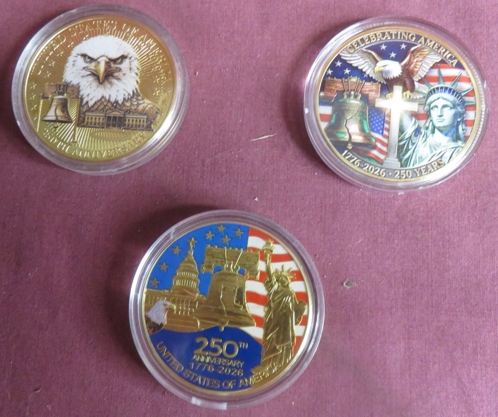 Gold-plated America\'s 250th Anniversary Commemorative Souvenir Coins, Set of 3