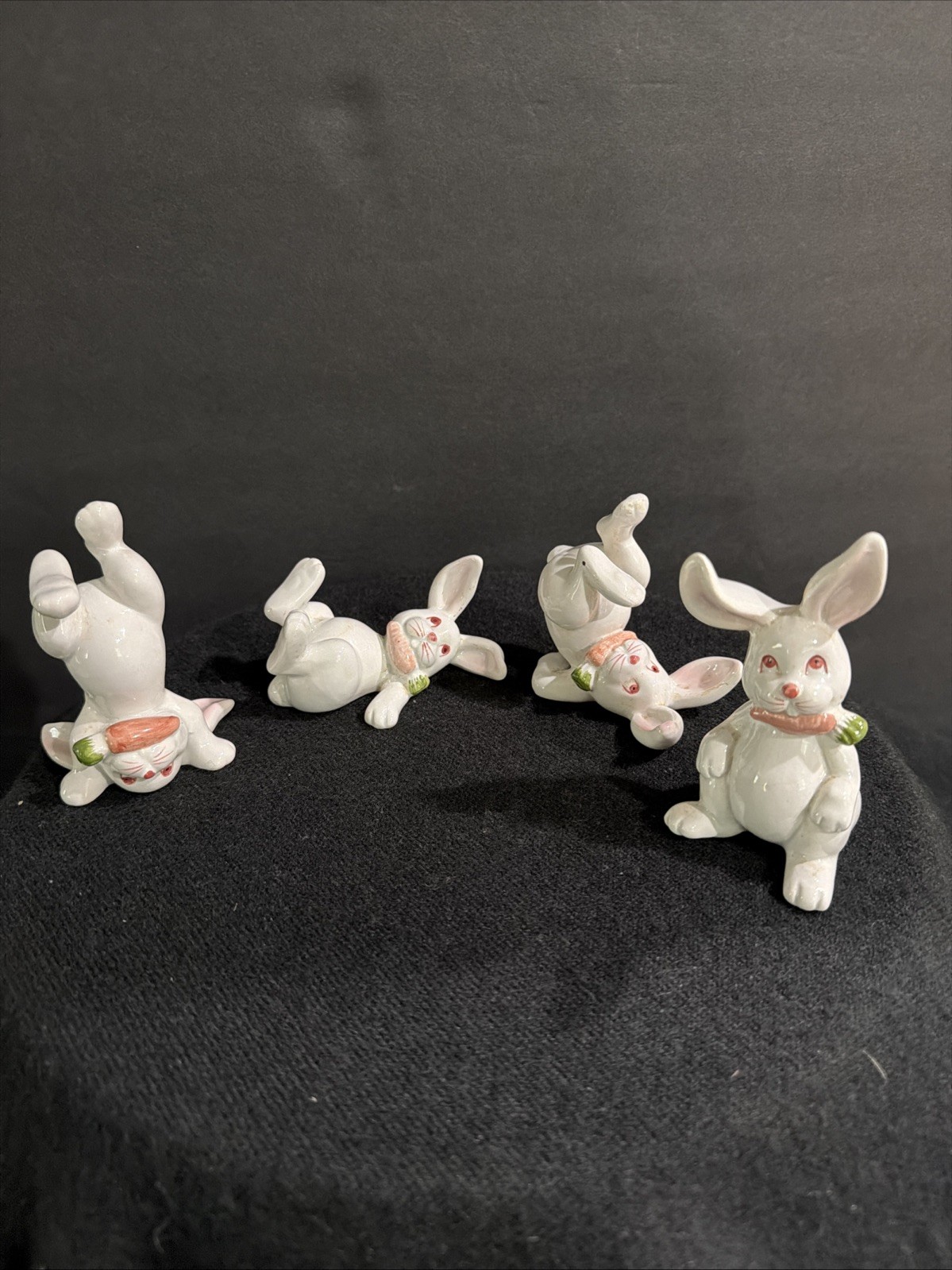Vintage 1978 Hand Painted Japan Ceramic Bunny Rabbit Figurine Set Of 4