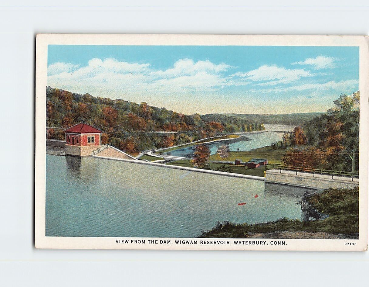 Postcard View from the Dam Wigwan Reservoir Waterbury Connecticut USA