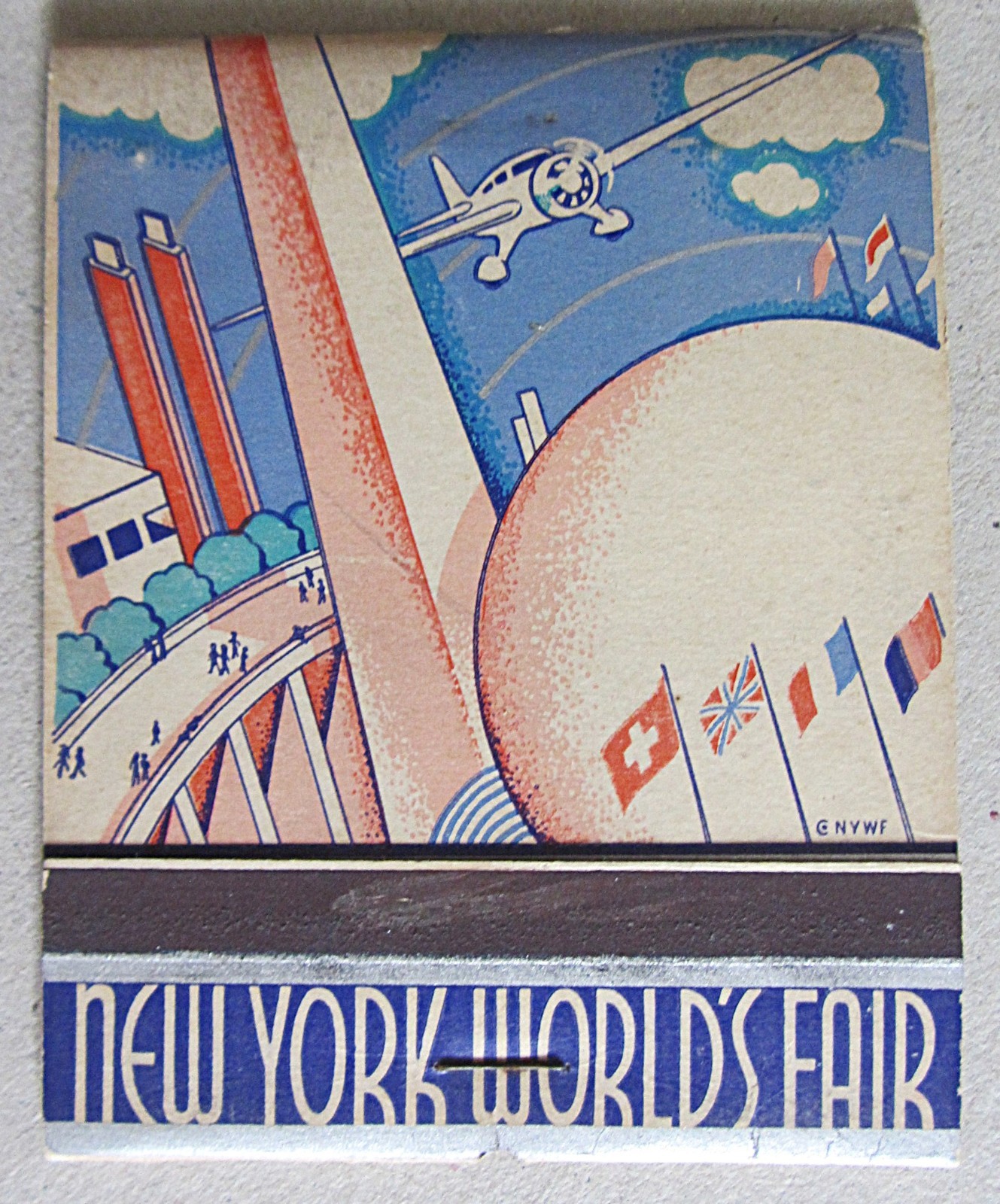 1939 1940 NEW YORK WORLD'S FAIR LG FEATURE MATCHBOOK~PARTIAL~MATCH HEADS REMOVED