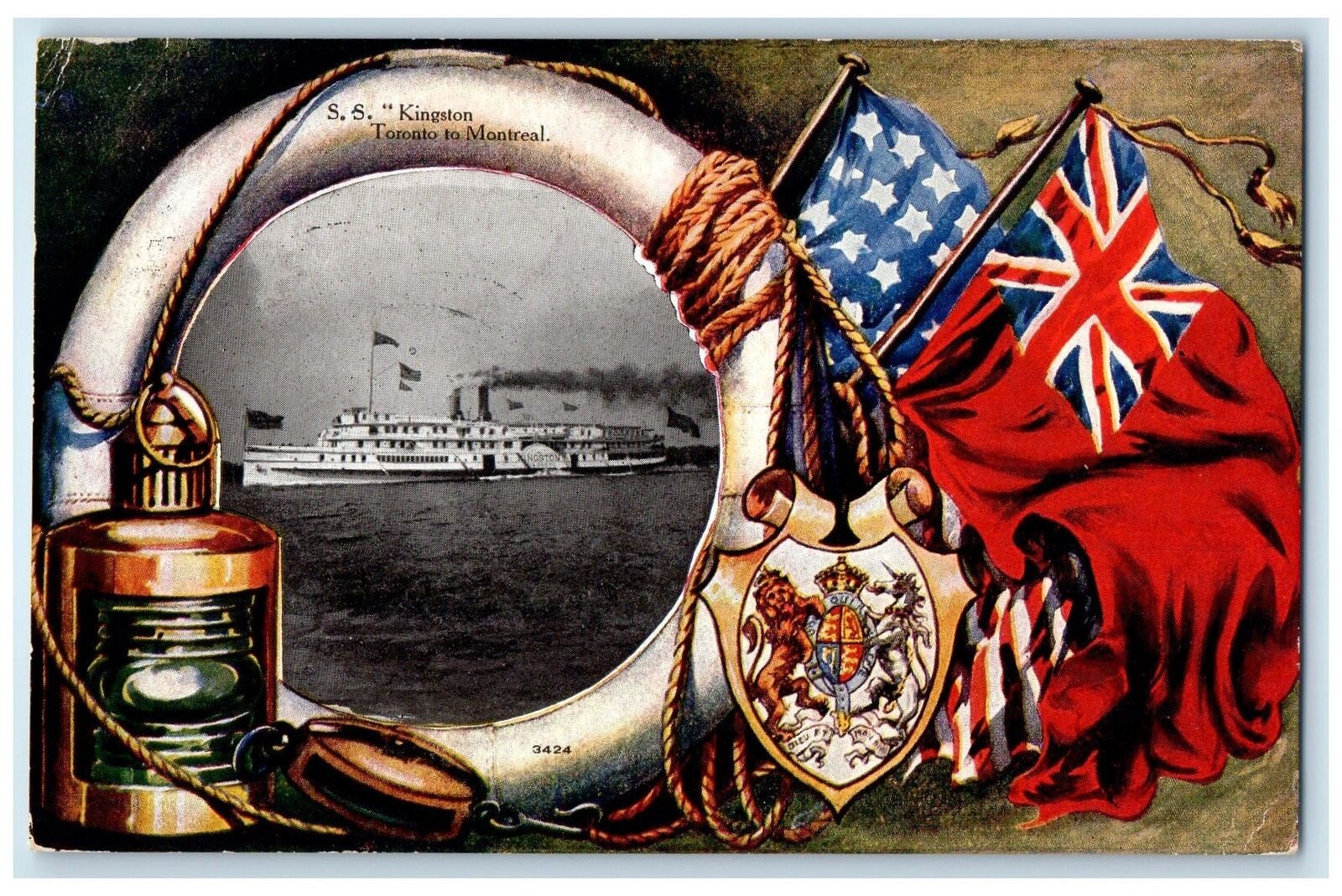 1907 Steamship Kingston Toronto To Montreal Scene Charlotte New York NY Postcard