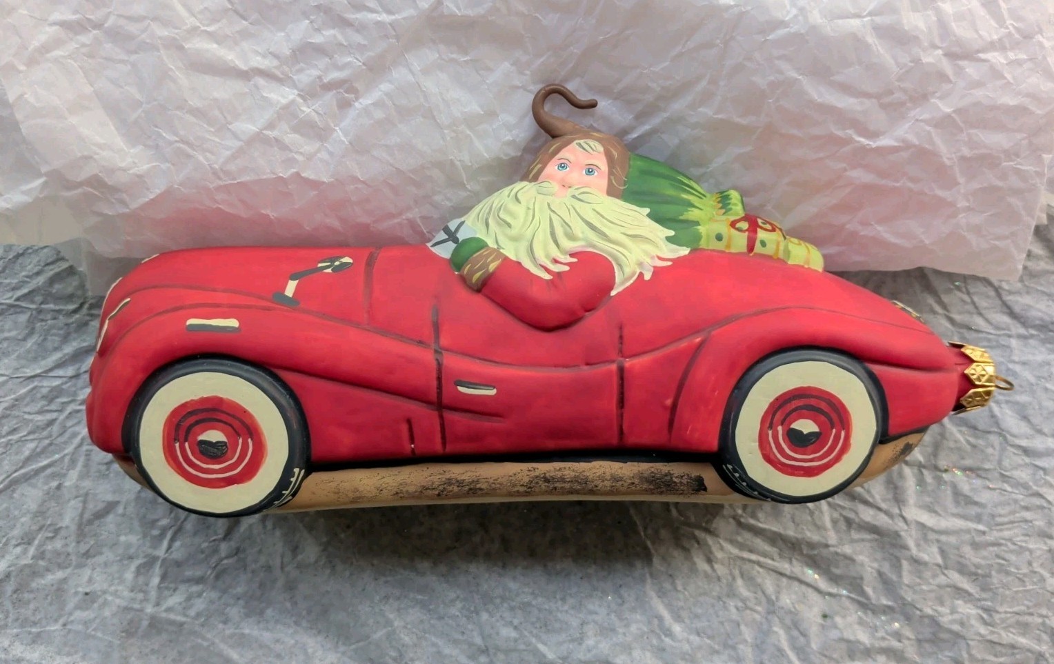 Vaillancourt Folk Art Ornament Santa In Car Vaillancourt Folk Art Ornament Santa In Car