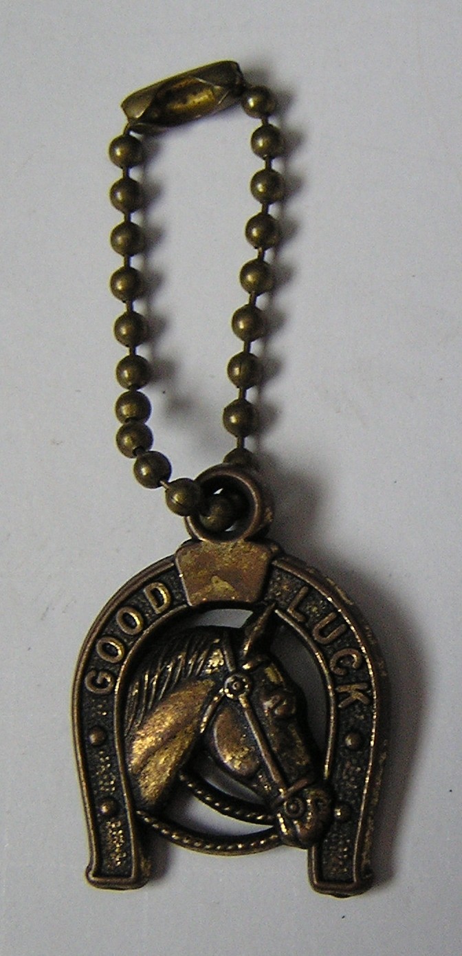 Vintage Plastic Good Luck Charm ~ Horseshoe With Horse In Middle ~ Keychain