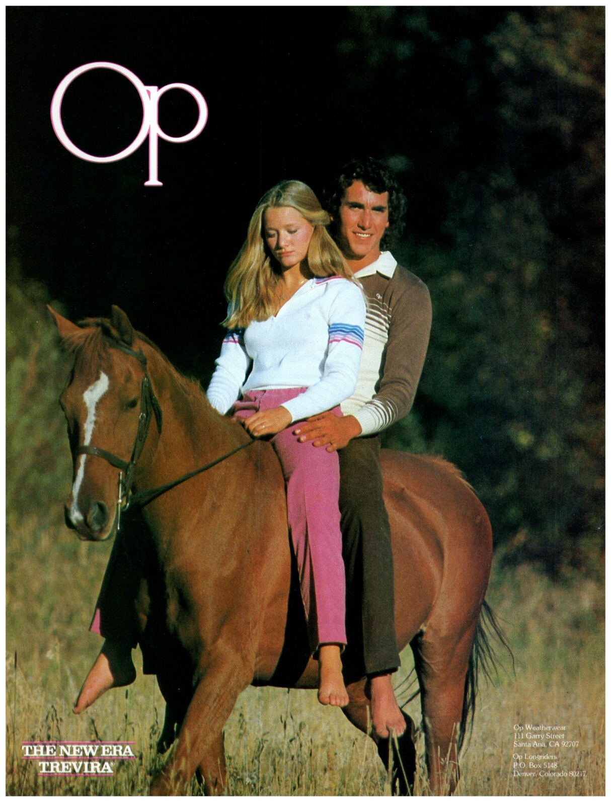 1982 PRINT AD, Op Ocean Pacific New Era Trevira 80\'s Barefoot Horseback Style