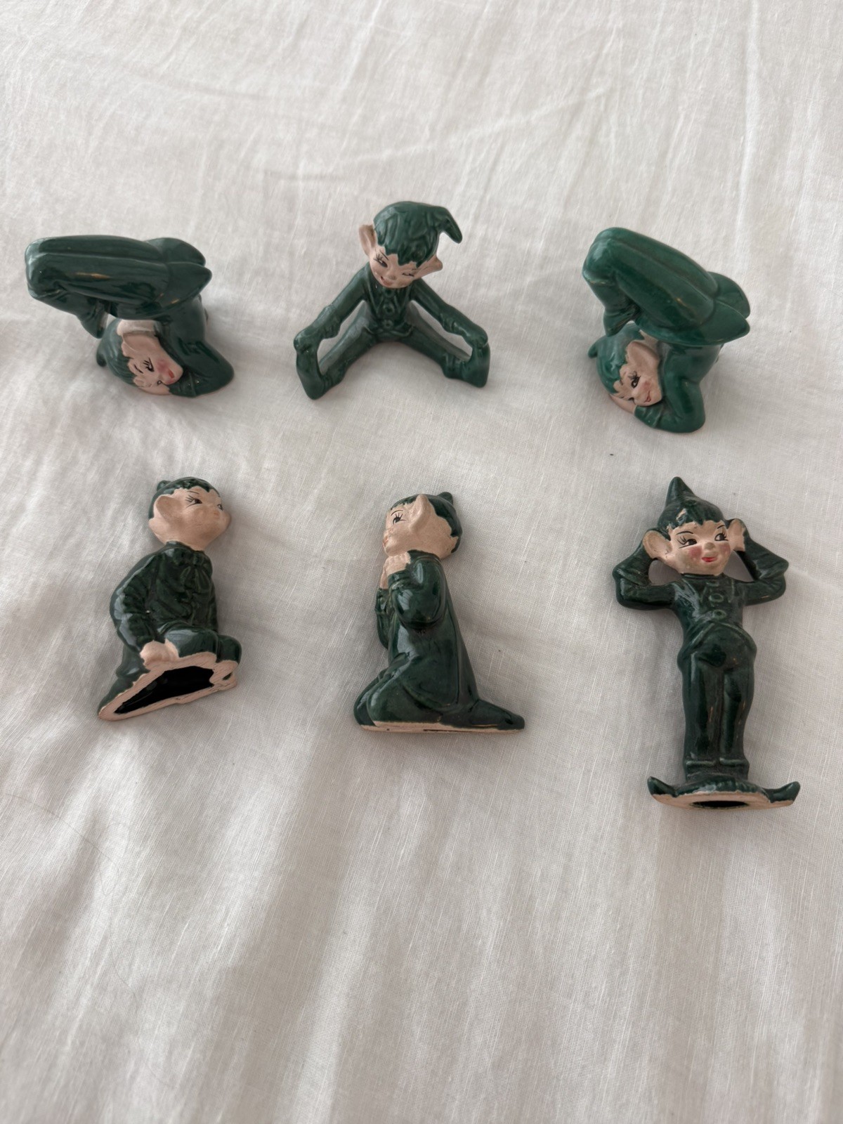 Vintage Gilner pixie elf set. 6 figures in Green. See photos for details.