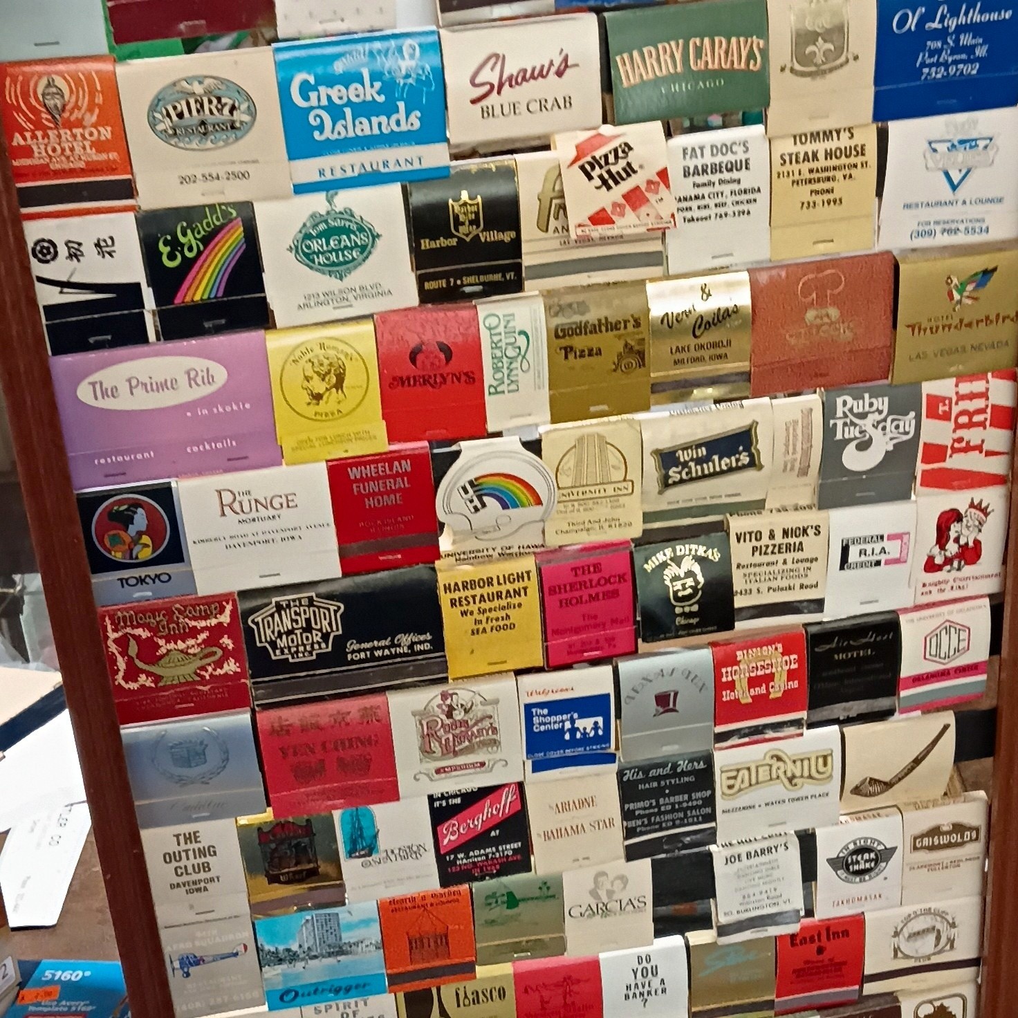Framed Vintage Restaurant Matchbooks/Matchcovers Collection Lot