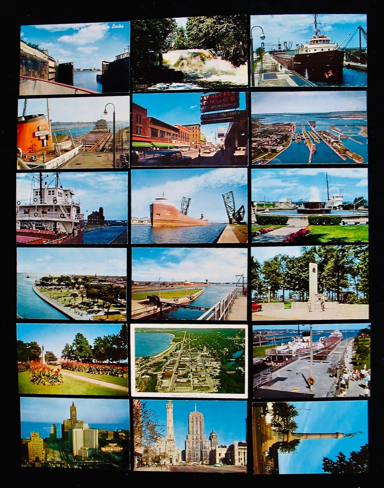 18 Upper Michigan Postcards~Traverse City-Sault Ste. Marie-1950\'s-60\'s-Unposted 