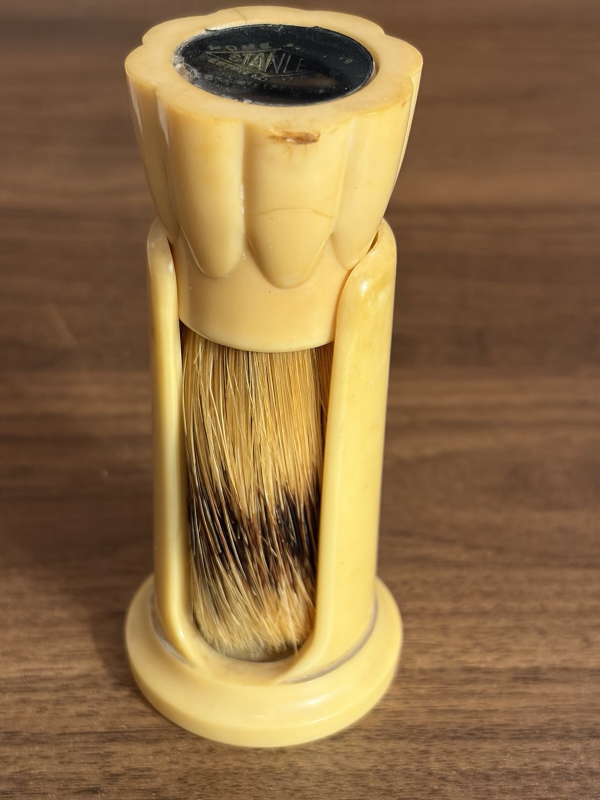 Vintage Stanhome Badger & Bristle Shaving Brush With Stand Stanley Home
