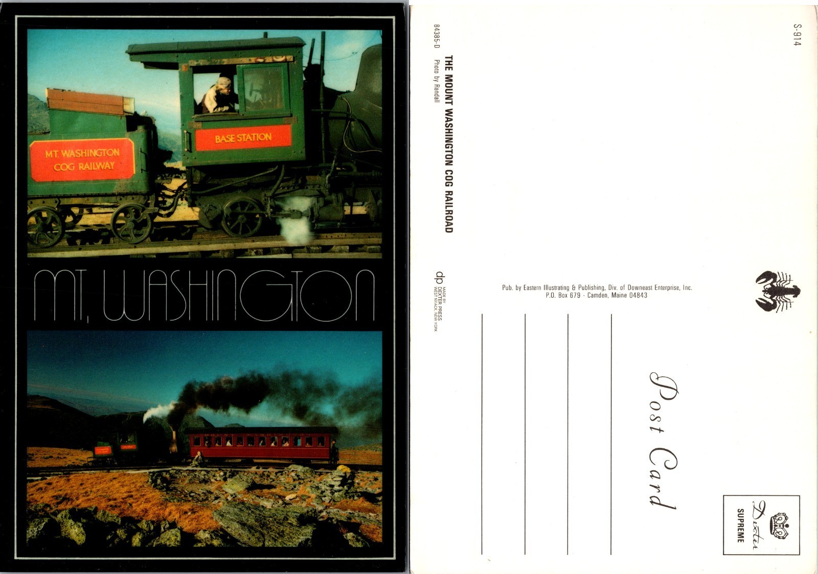 Continental Mt Washington Cog Railway Train Steam Postcard