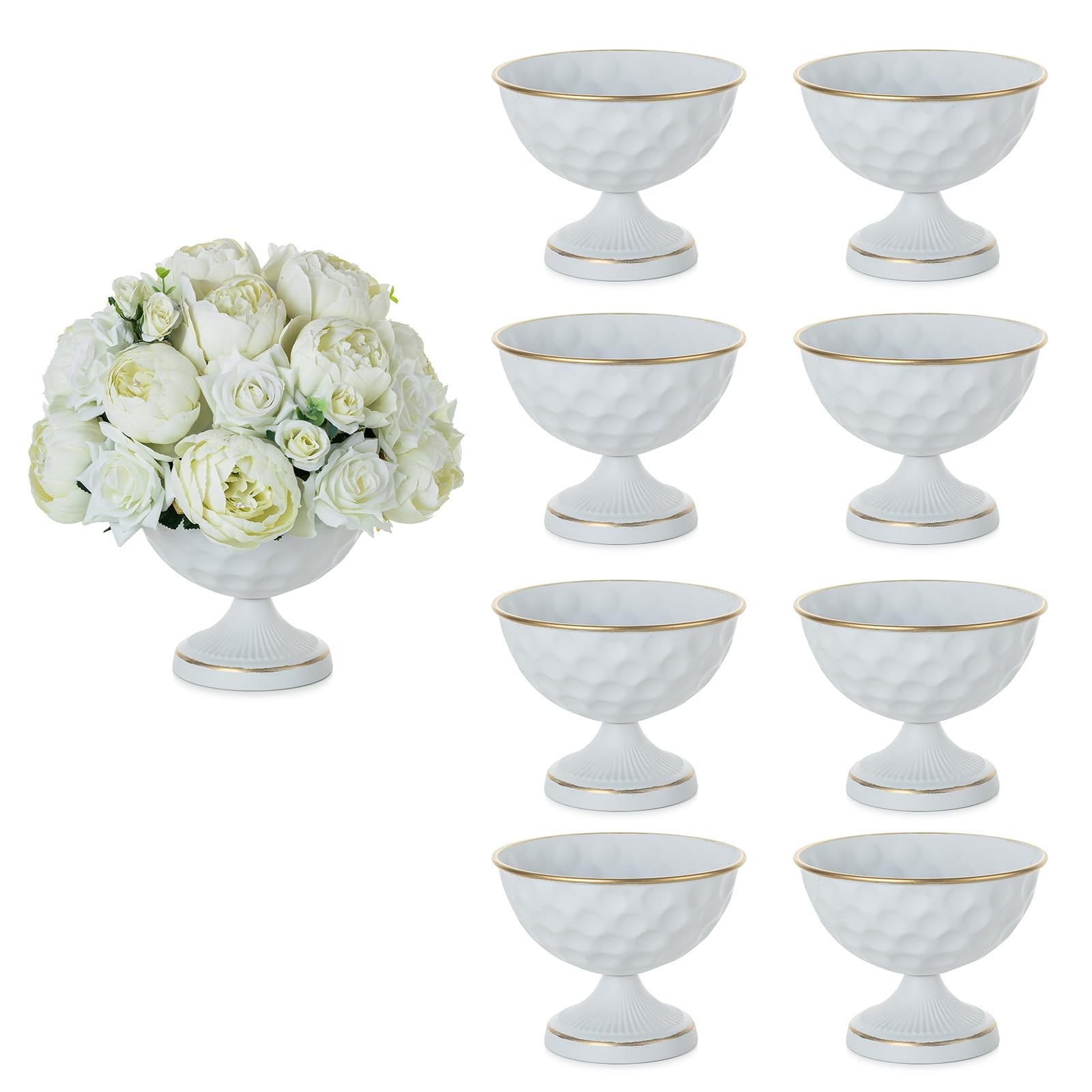 Sziqiqi White Vases For Wedding Centerpieces, Metal Compote Vases, 10Pcs Vintage