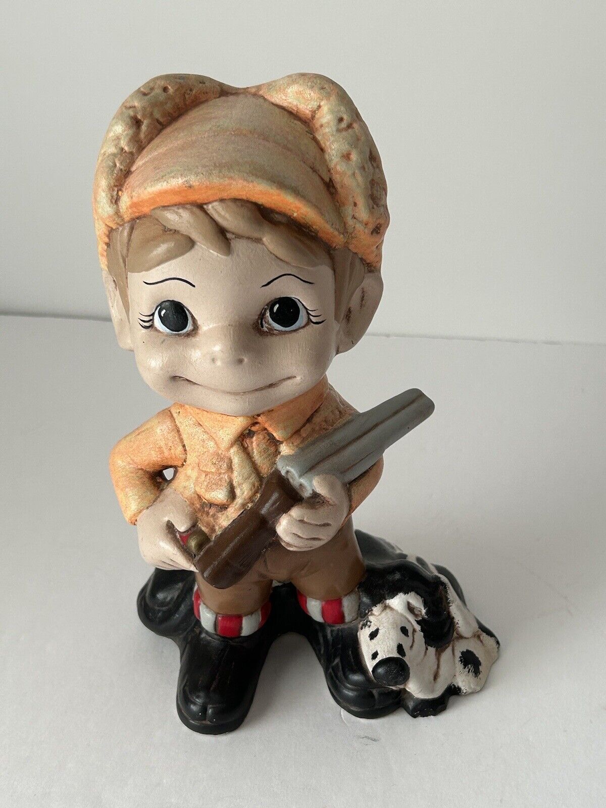 Vintage Atlantic Mold Hunter Boy Dog Ceramic Painted Figurine Decoration 10.5 In
