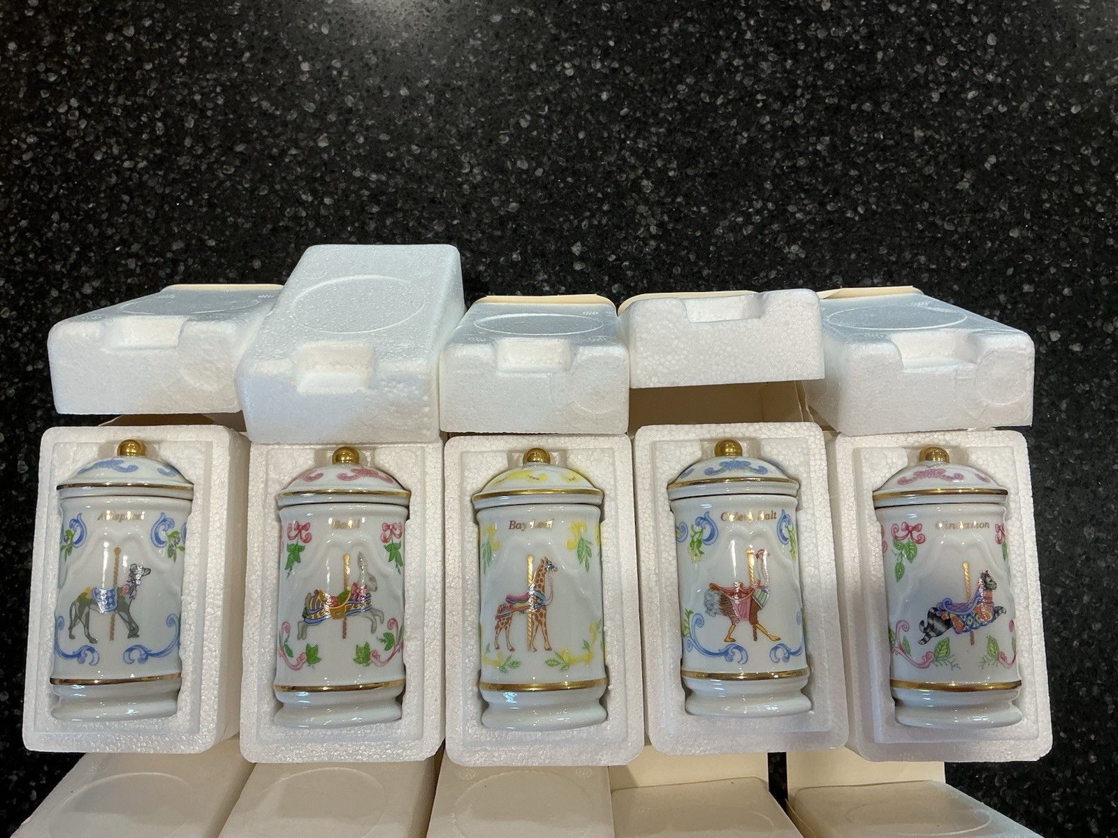 Lenox 1993 Porcelain Vintage Spice Carousel Jars - Set of 14