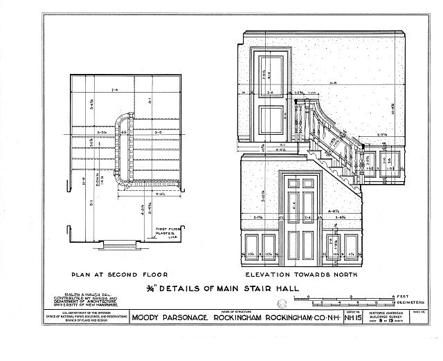 Photo:Rockingham NH Moody Parsonage 1930s Main Stair Hall HABS House Plan